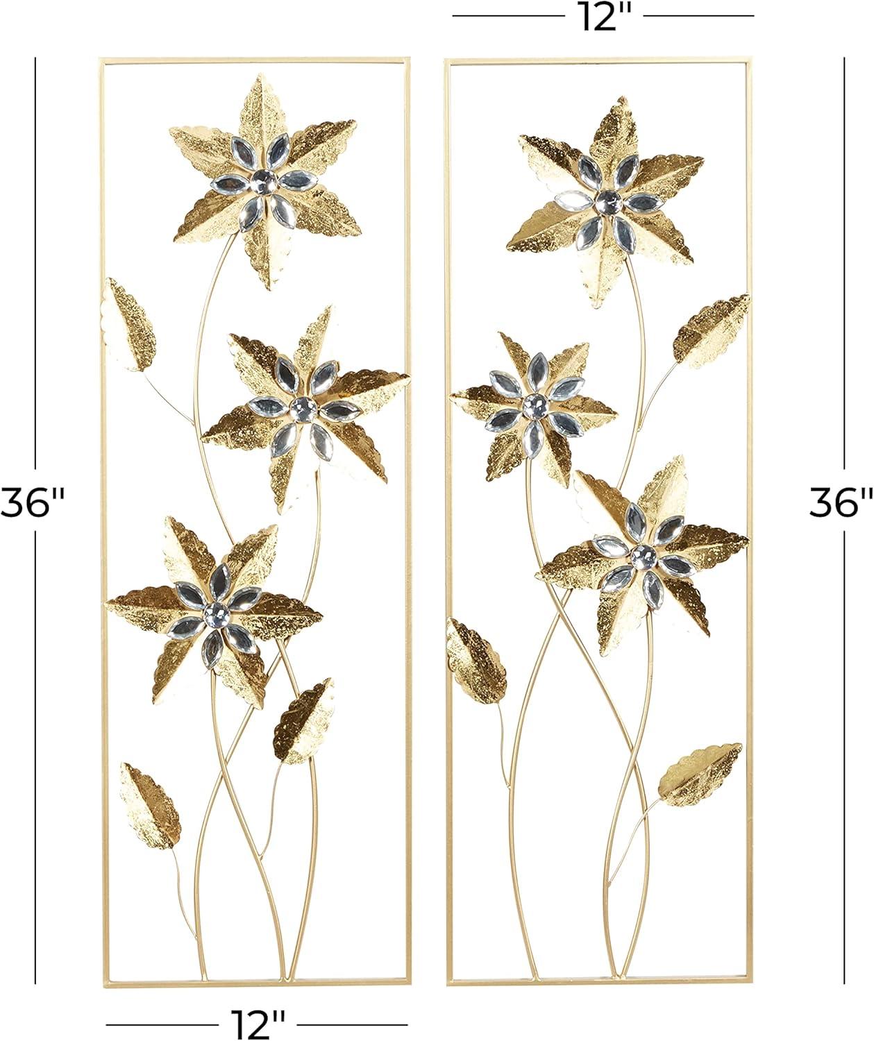 Elegant Gold Floral Metal Wall Sculpture Set, 12"W x 36"H