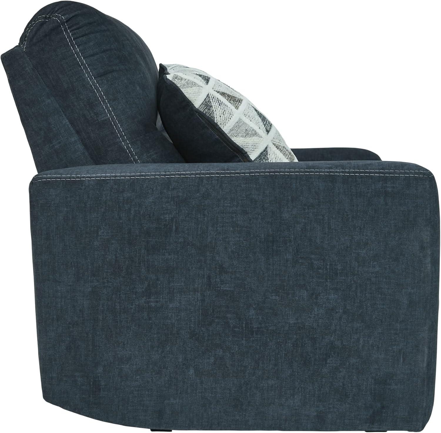 Contemporary Velvet Blue Oversized Recliner with Geometric Pillow