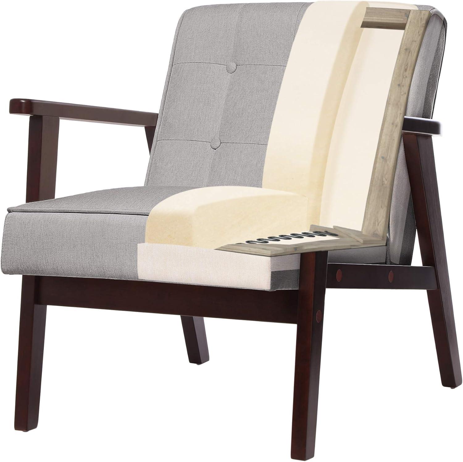 Light Gray Mid-Century Modern Wood Accent Chair