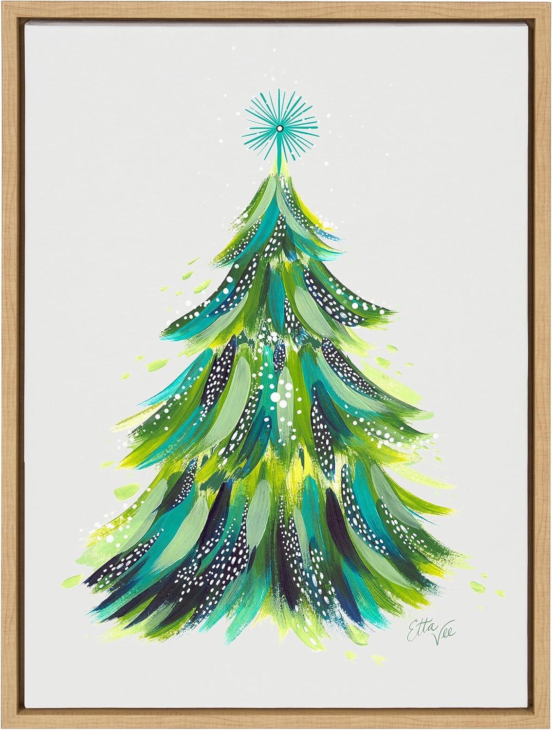 Kate and Laurel Sylvie Christmas Tree 1 Framed Canvas Wall Art by Jessi Raulet of Ettavee, 18x24 Natural, Holiday Christmas Tree Art for Wall