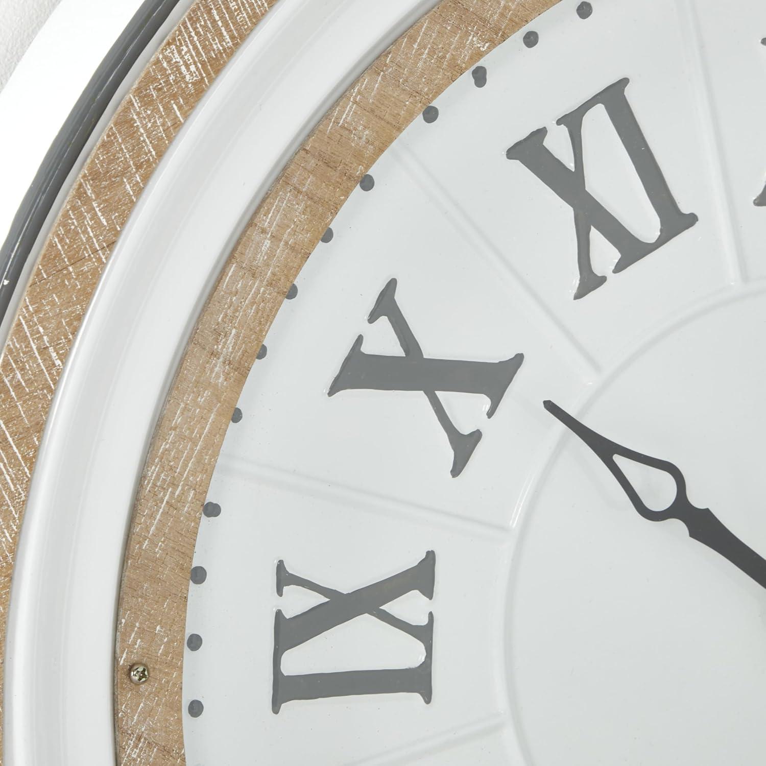 Farmhouse Metal Vintage Wall Clock White - Olivia & May: Silent Mechanism, 24" Size, Round Shape