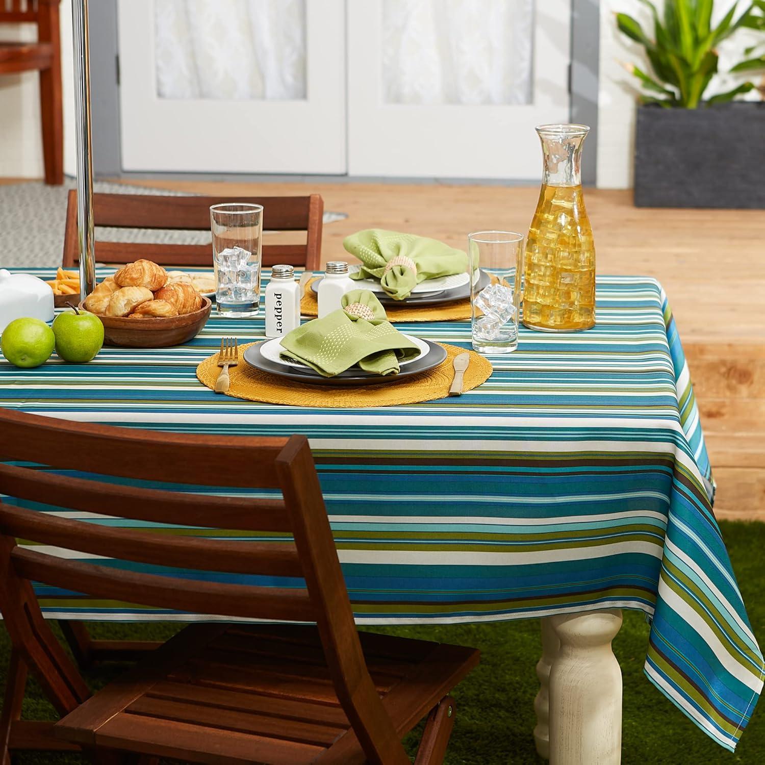 Beachy Stripe Print Polyester Tablecloth with Zipper 60x84