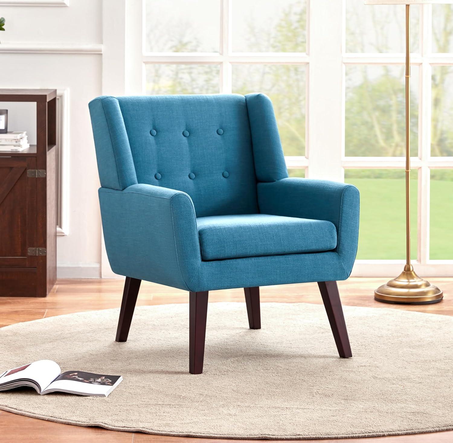 HUIMO Modern Linen Upholstered Armchair Tufted Accent Chair Lake Blue