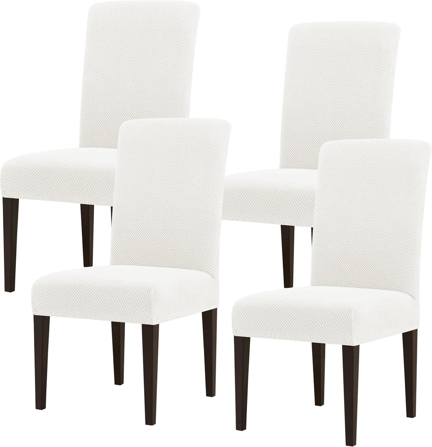 Subrtex Stretch Textured Grain Dining Chair Slipcover (Set of 4, Cream)