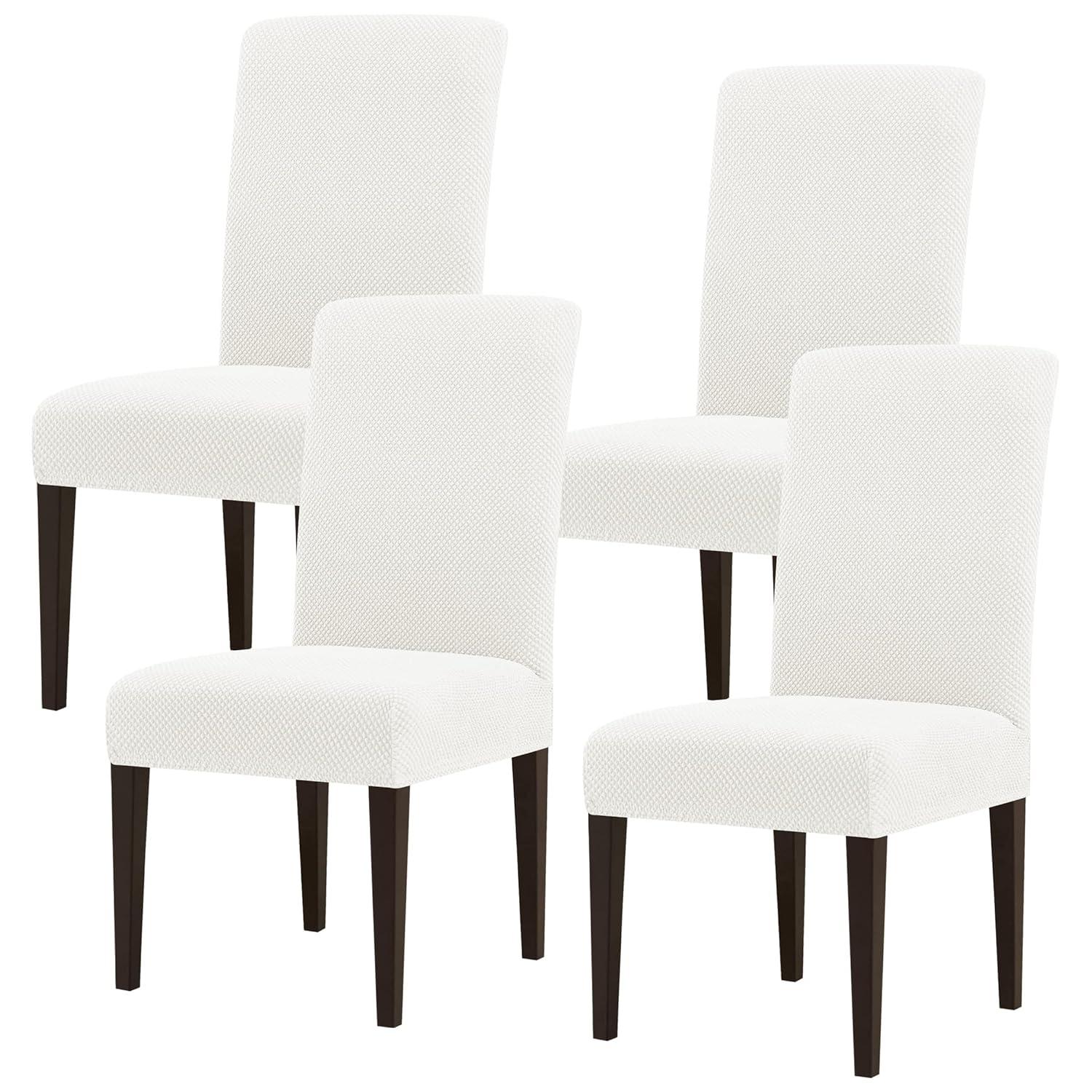 Subrtex Stretch Textured Grain Dining Chair Slipcover (Set of 4, Cream)