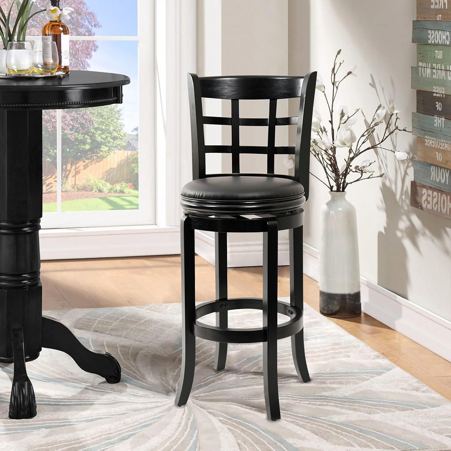 Kyoto 29" Black Swivel Barstool with Leather Seat