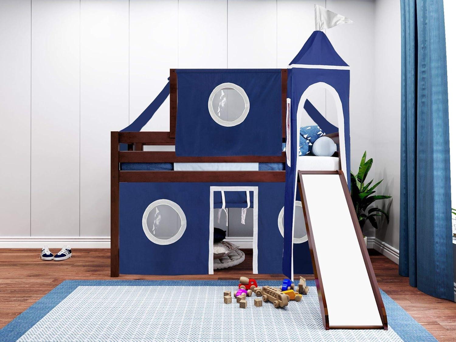 JACKPOT Solid Wood Prince & Princess Low Loft Twin Bed in Gray/Gray Camo
