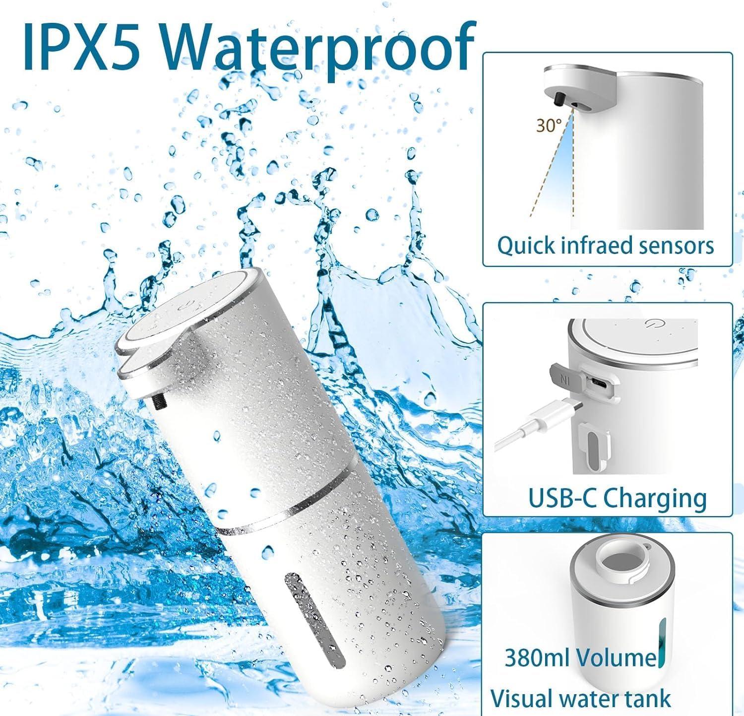 Automatic Foaming Soap Dispenser, Rechargeable, 400ml Touchless Soap Dispenser, Wall-Mounted, Waterproof Hands Free Infrared Motion Sensor Countertop, Auto Foam, Soap Pump (P11), White