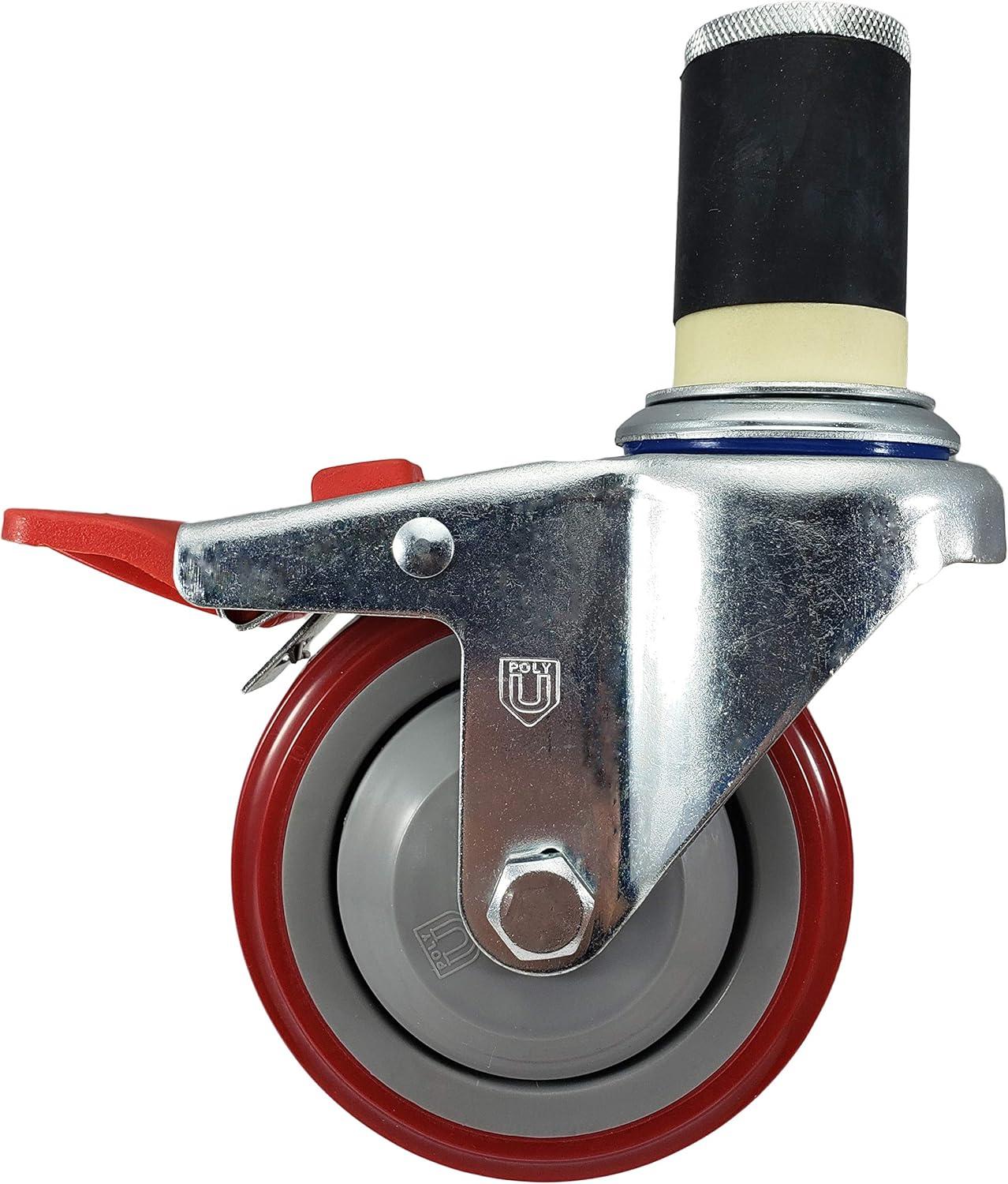 4" Red and Silver Total Locking Caster Wheels for Kitchen Prep Tables