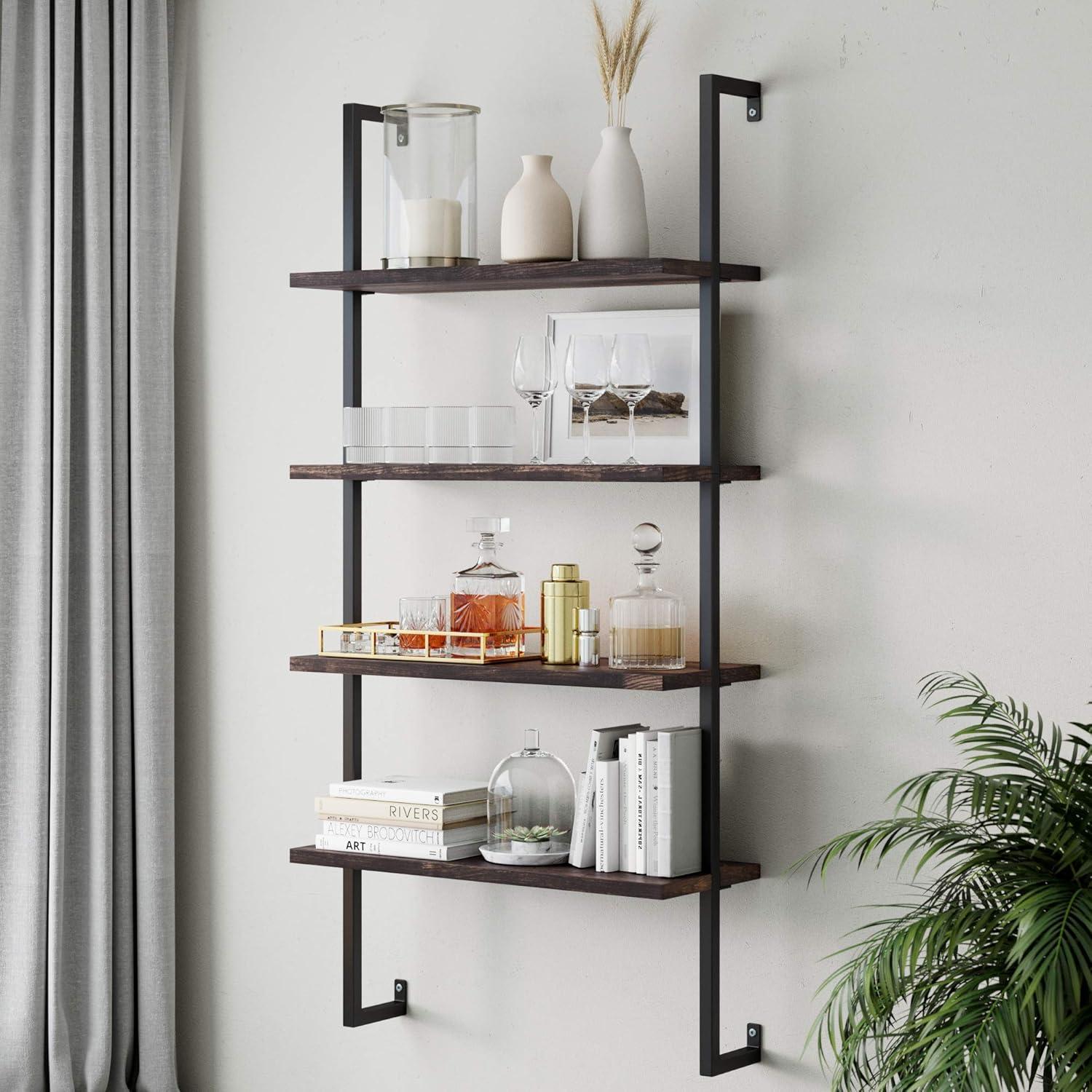 64" Wood and Metal 4 Tier Wall Mount Floating Bookshelf - Nathan James