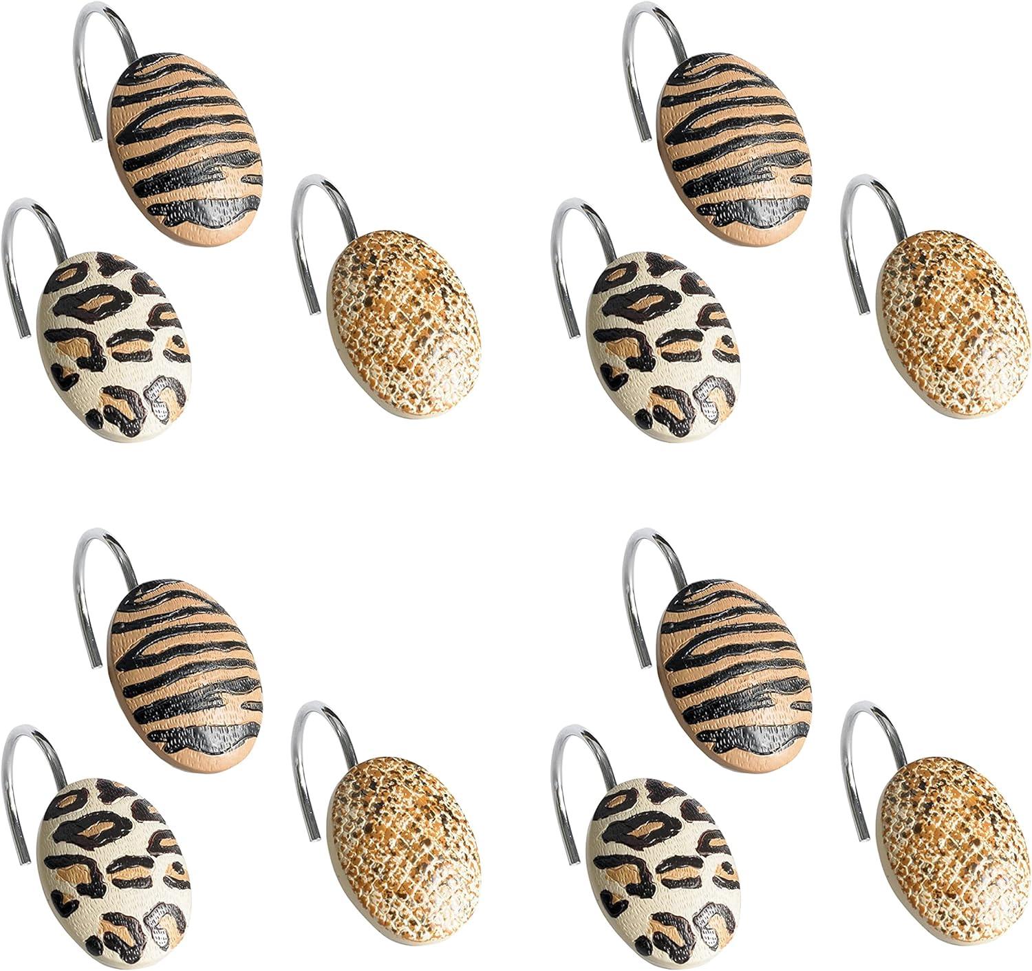 Multi Animal Print Resin Shower Curtain Hooks