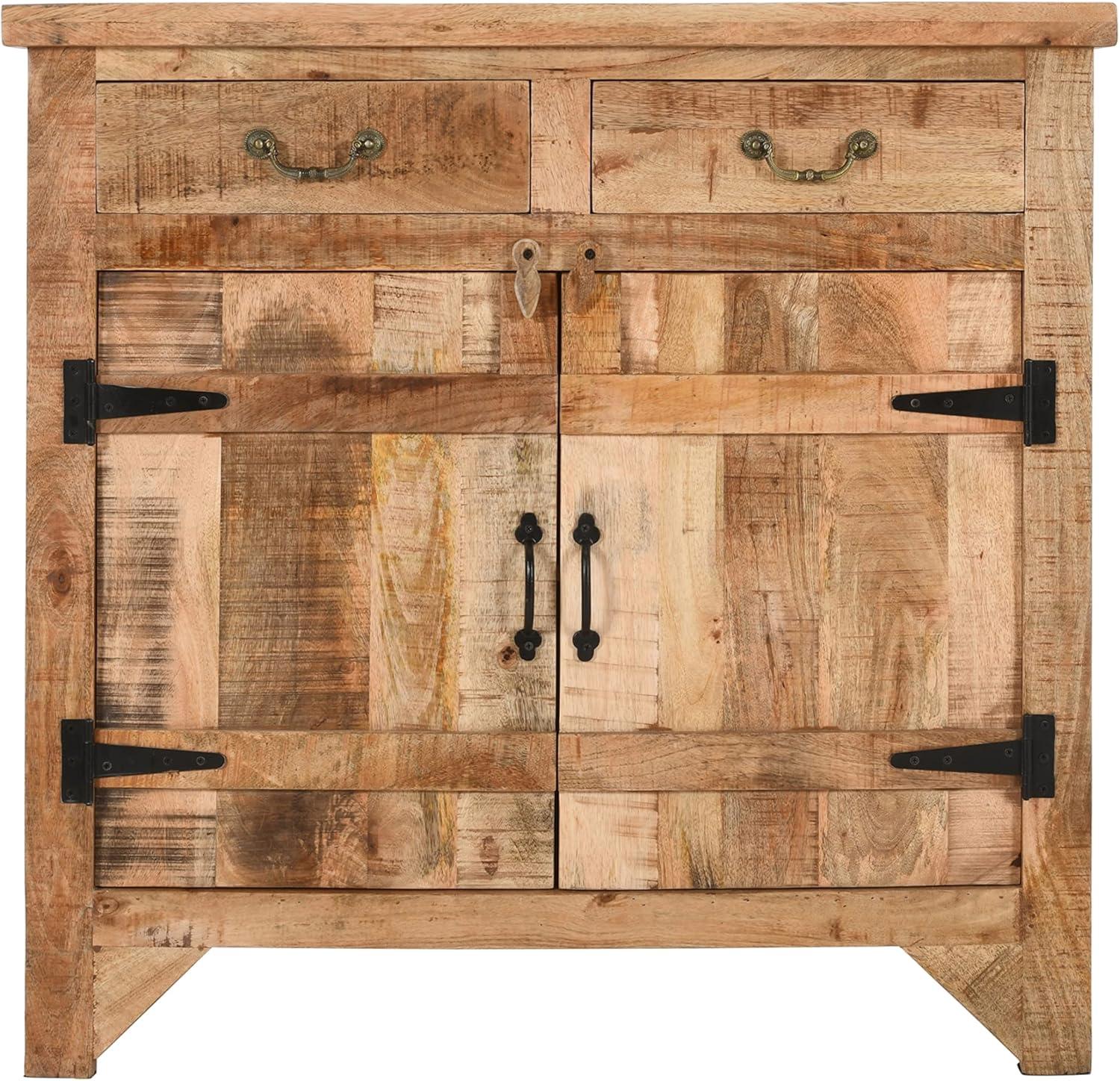 The Urban Port 39" Artisanal Farmhouse Style 2 Drawer Mango Wood Cabinet Console with 2 Door Storage Rustic Brown