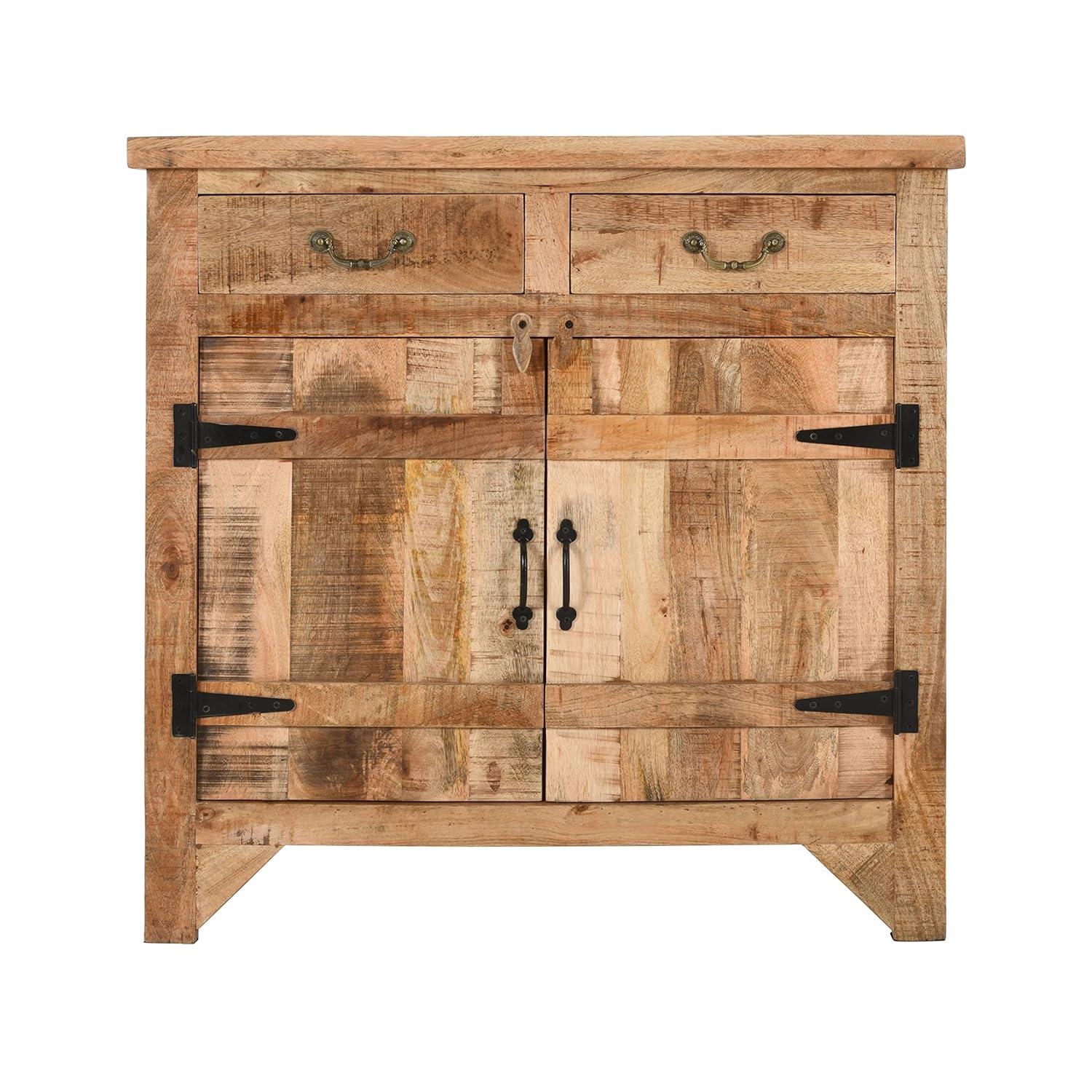 The Urban Port 39" Artisanal Farmhouse Style 2 Drawer Mango Wood Cabinet Console with 2 Door Storage Rustic Brown