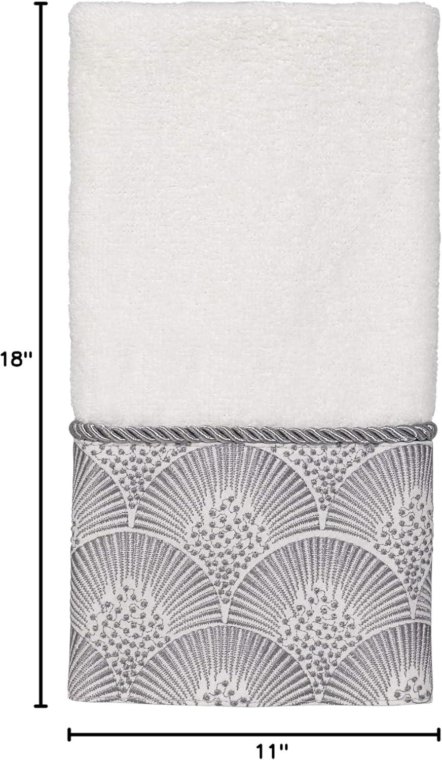 White Organic Cotton Embroidered Fingertip Towel with Silver Trim