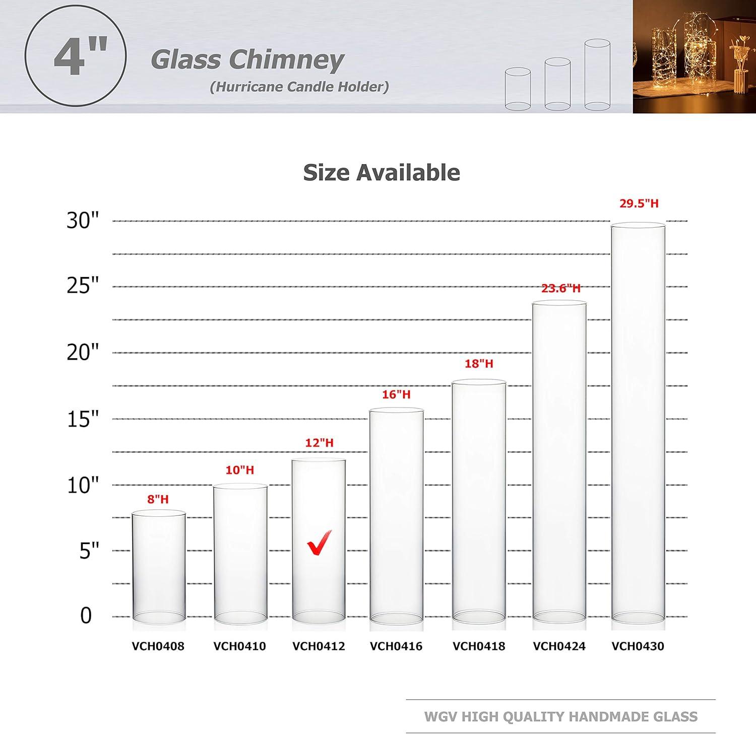 WGV Clear Hurricane Candle Shade Chimney Tube  - 4" Wide x 12" Height, Good quality, Heavy Weighted Base - 1 Pc