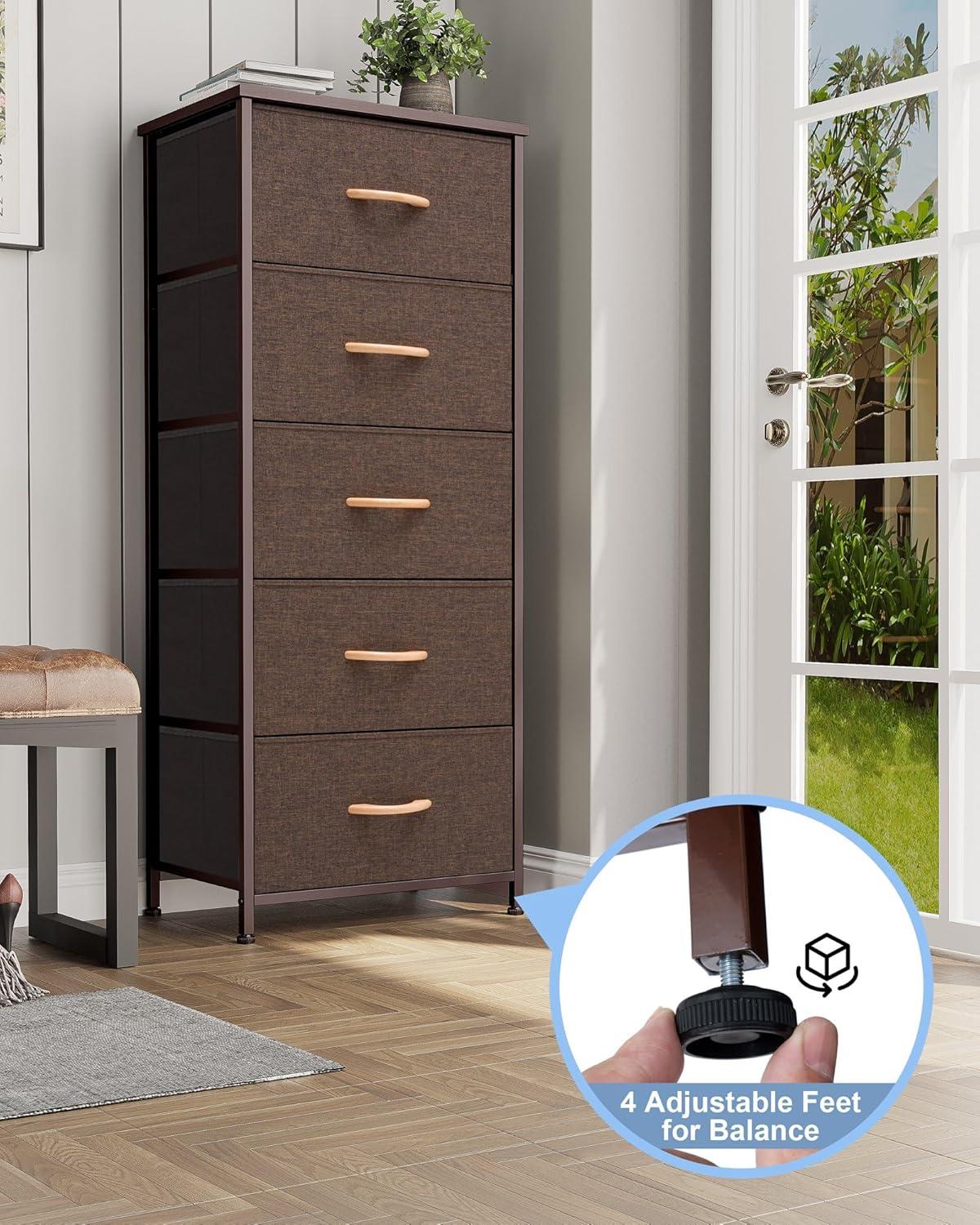 Crestlive Products  Household 5-Drawer Vertical Dresser Storage Chest Brown 17.7" L x 11.8" W x 46.1" H Dark Wood