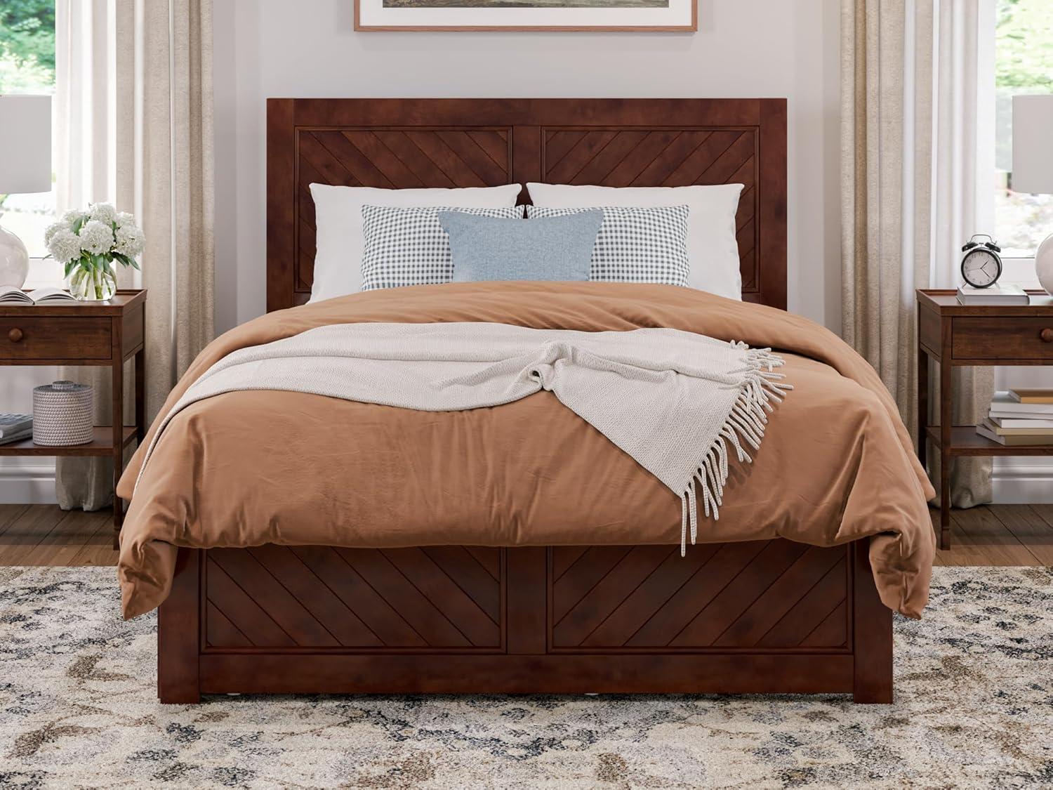 AFI Canyon Walnut Solid Wood Platform Bed with Matching Footboard & Twin-XL Trundle, King