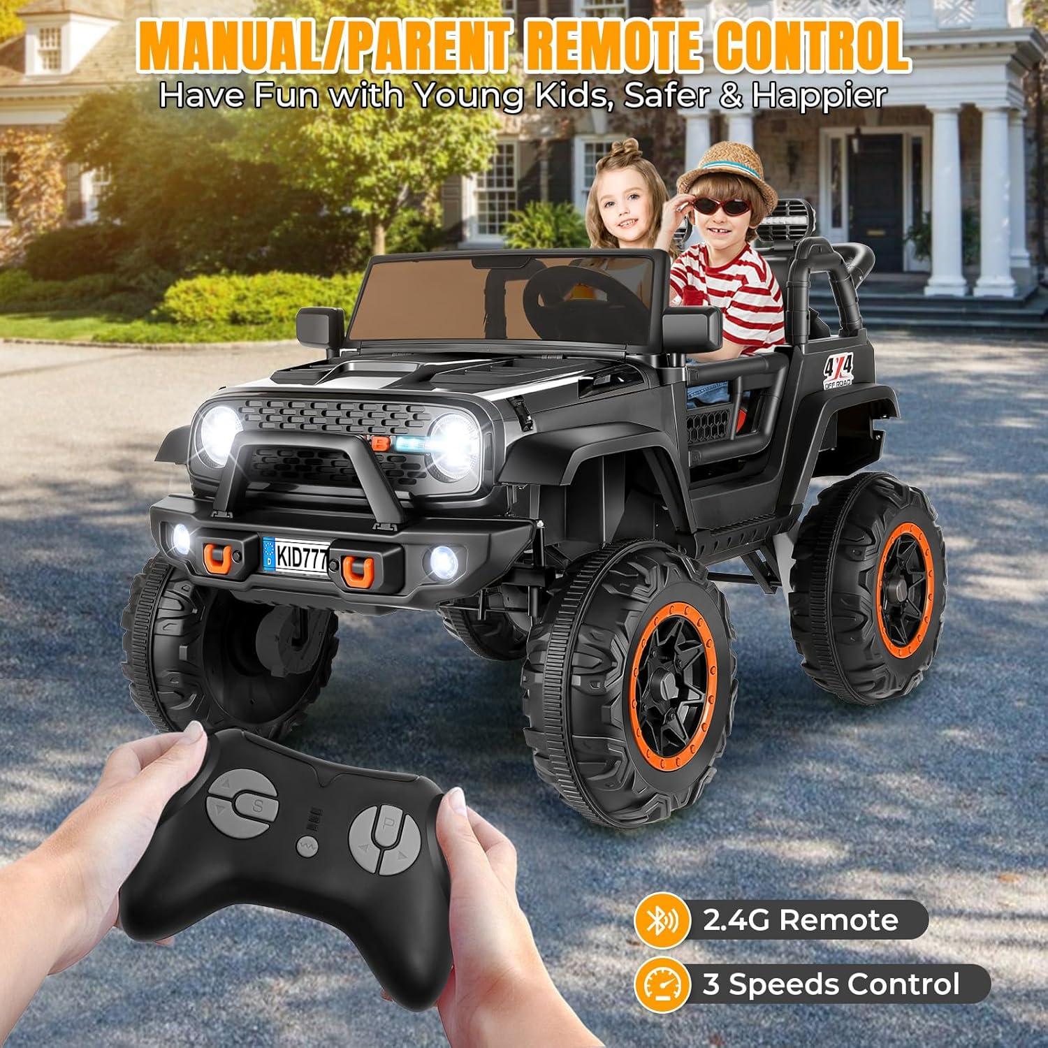 Ancheer 24V Real 2 Seater Ride On Toys Electric SUV Jeep Car With Remote Control,2WD/4WD Switchable, 4X100W Motor, Bluetooth, Music, USB, Lights