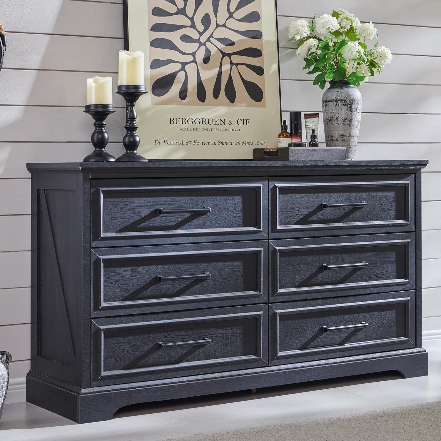 Lark Manor™ Ursula 52"W Farmhouse 6 Wide Drawer Dresser, Bedroom Chest of Drawers With  Anti-Tip Design