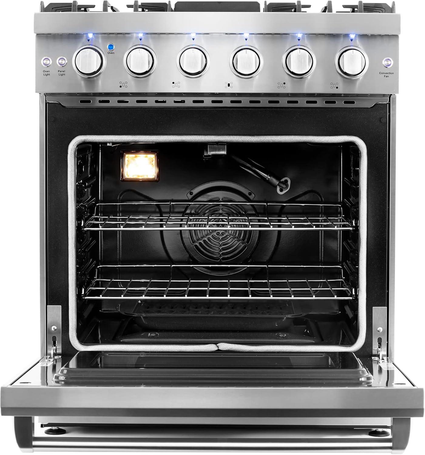 Cosmo 30 in. Haven Collection 4.5 cu. ft. Gas Range with 5 Sealed Burners, Convection Oven, Knob LED Lights, Stainless Steel