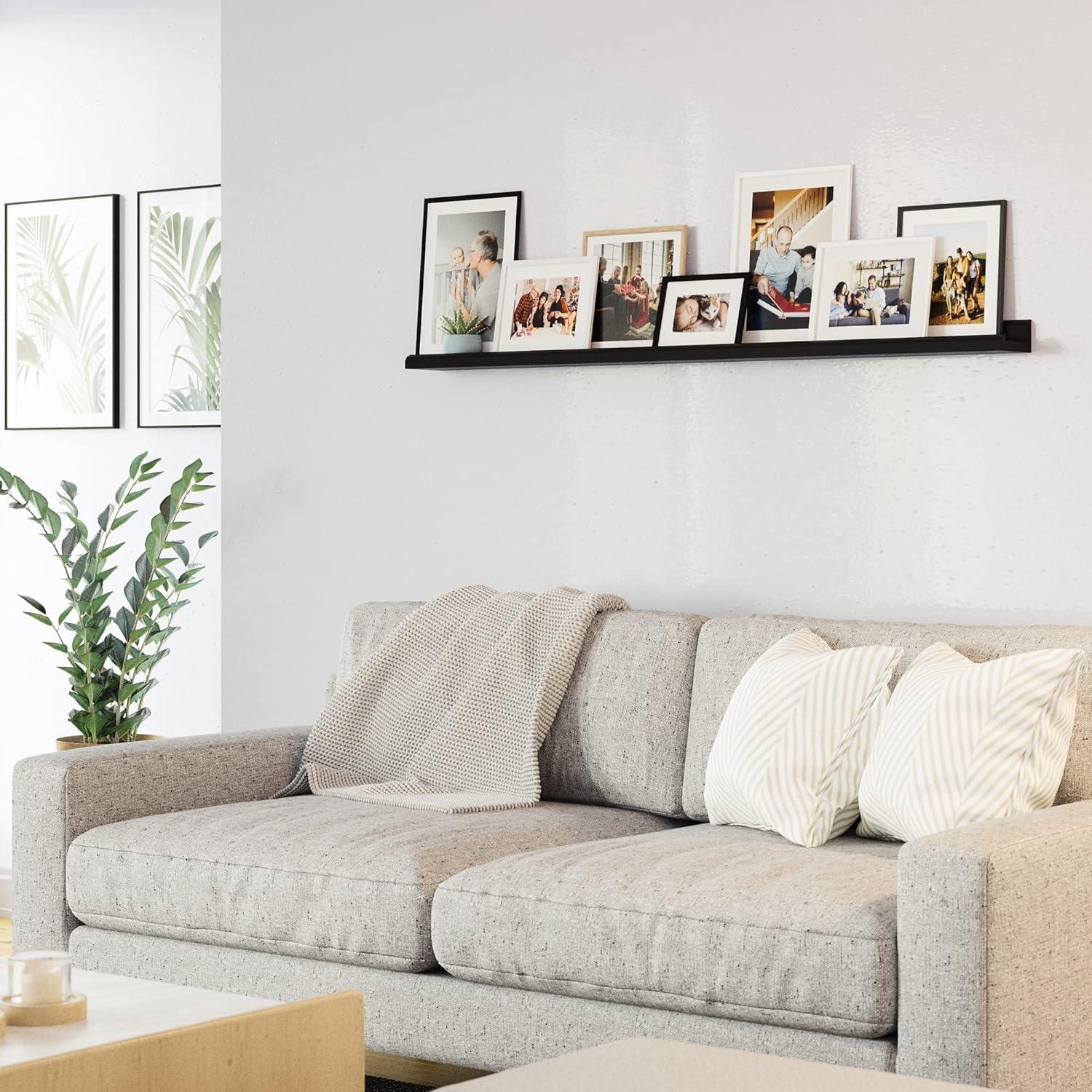 Black MDF Wood 46" Floating Wall Shelf for Picture Frames