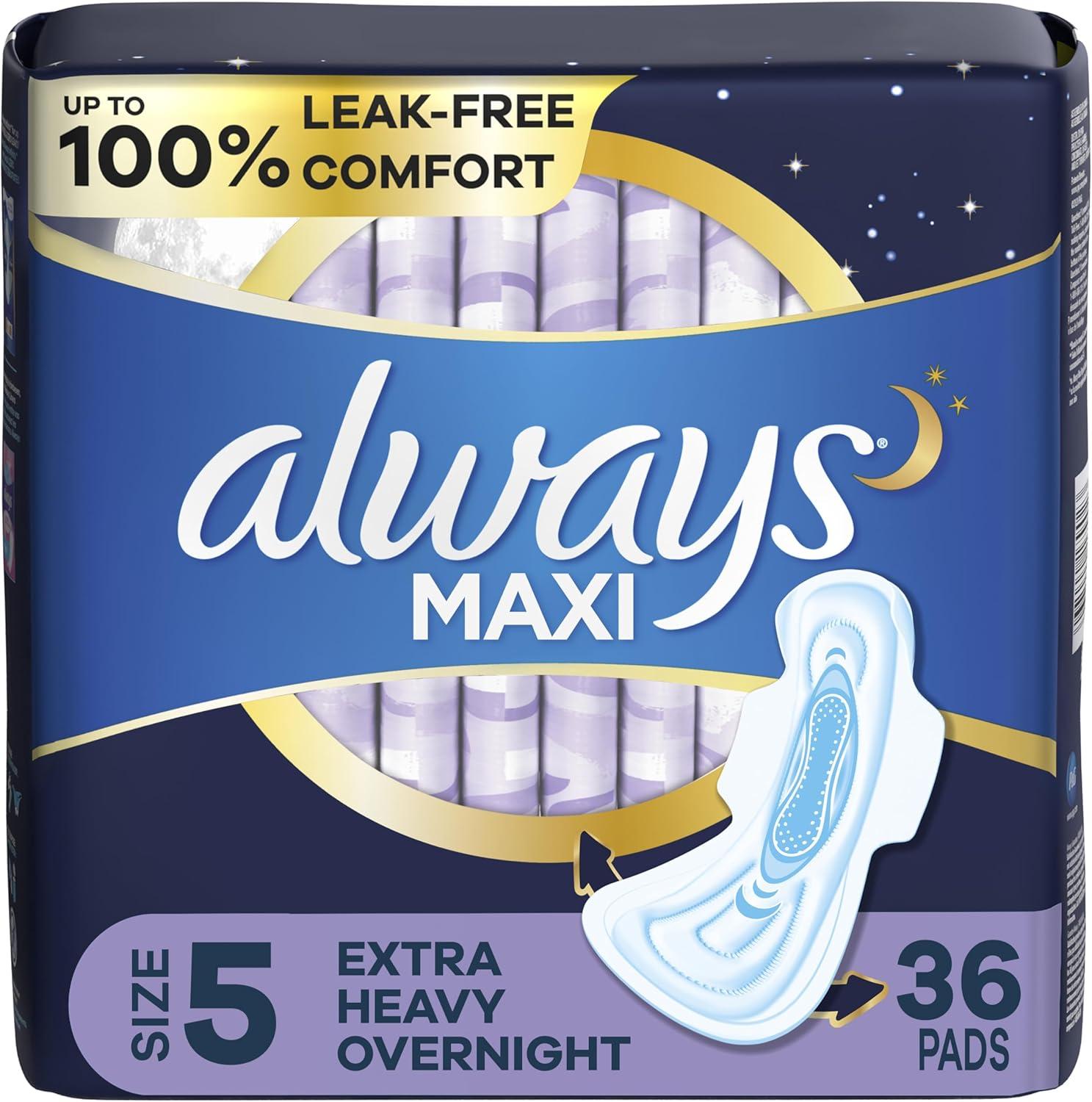 Always Maxi Size 5 Extra Heavy Overnight Pads with Wings