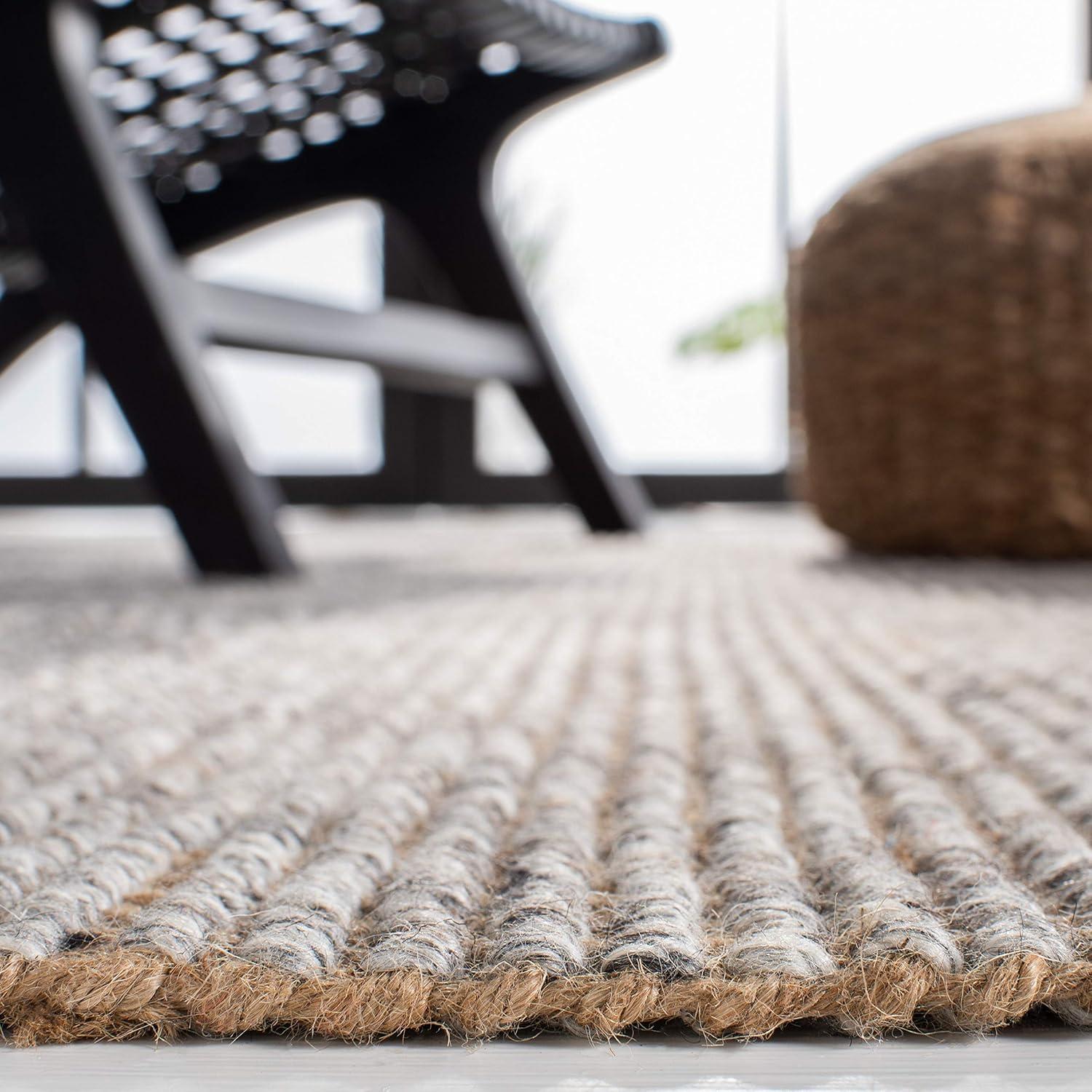 Gray and Natural Hand-Woven Jute Area Rug with Fringe