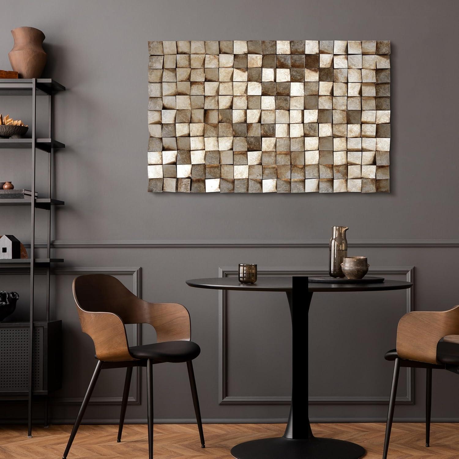 Empire Art Direct Textured 1 Metallic Hand Painted 3D Rugged Wooden Blocks Wall Art, 48" x 30"