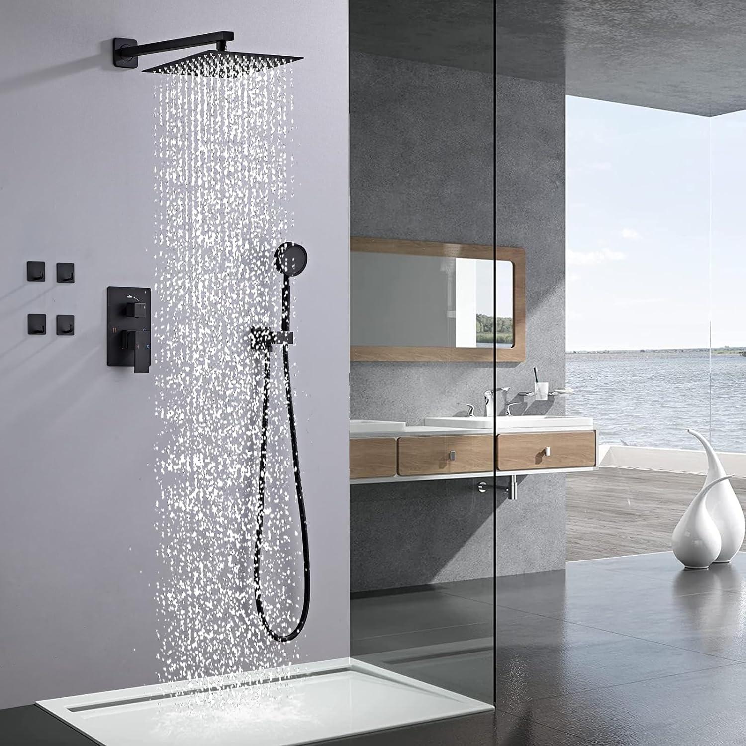 Matte Black 8-Inch Rainfall Shower System with Handheld Spray