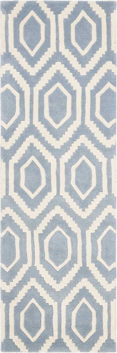 SAFAVIEH Chatham Graham Geometric Wool Runner Rug, Blue/Ivory, 2'3" x 11'
