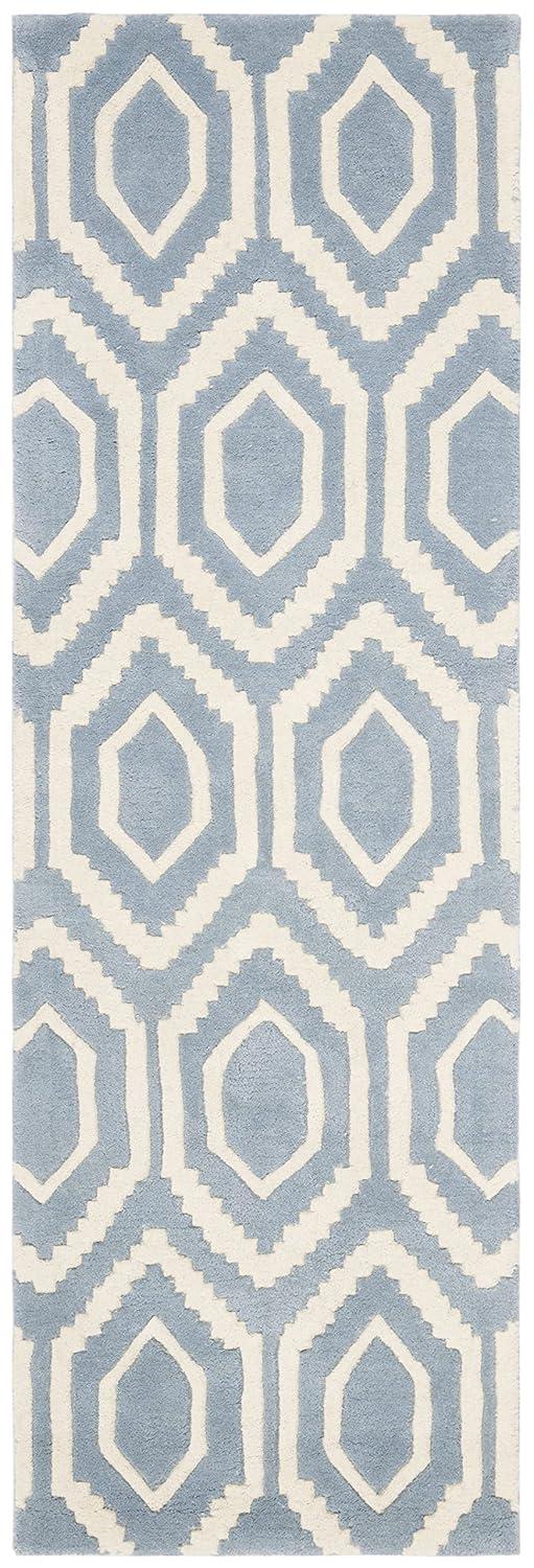 SAFAVIEH Chatham Graham Geometric Wool Runner Rug, Blue/Ivory, 2'3" x 11'