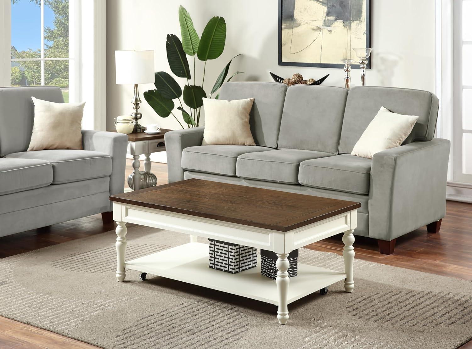 Steve Silver Co. Joanna Coffee Table Ivory/Mocha : Farmhouse Style, Rubberwood Frame, MDF Veneer Top