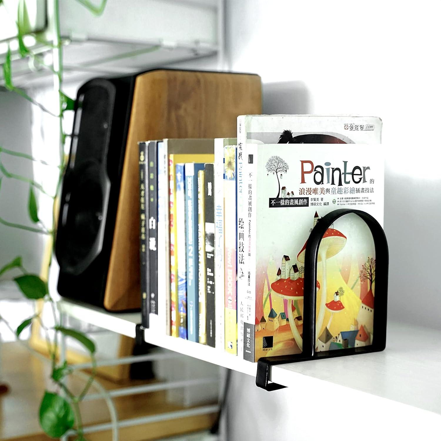 Clamped Bookends for Shelves: Heavy-Duty Book Ends Book Shelf Holders - Non-Skid Bookends Stoppers Supports for Office Study Room
