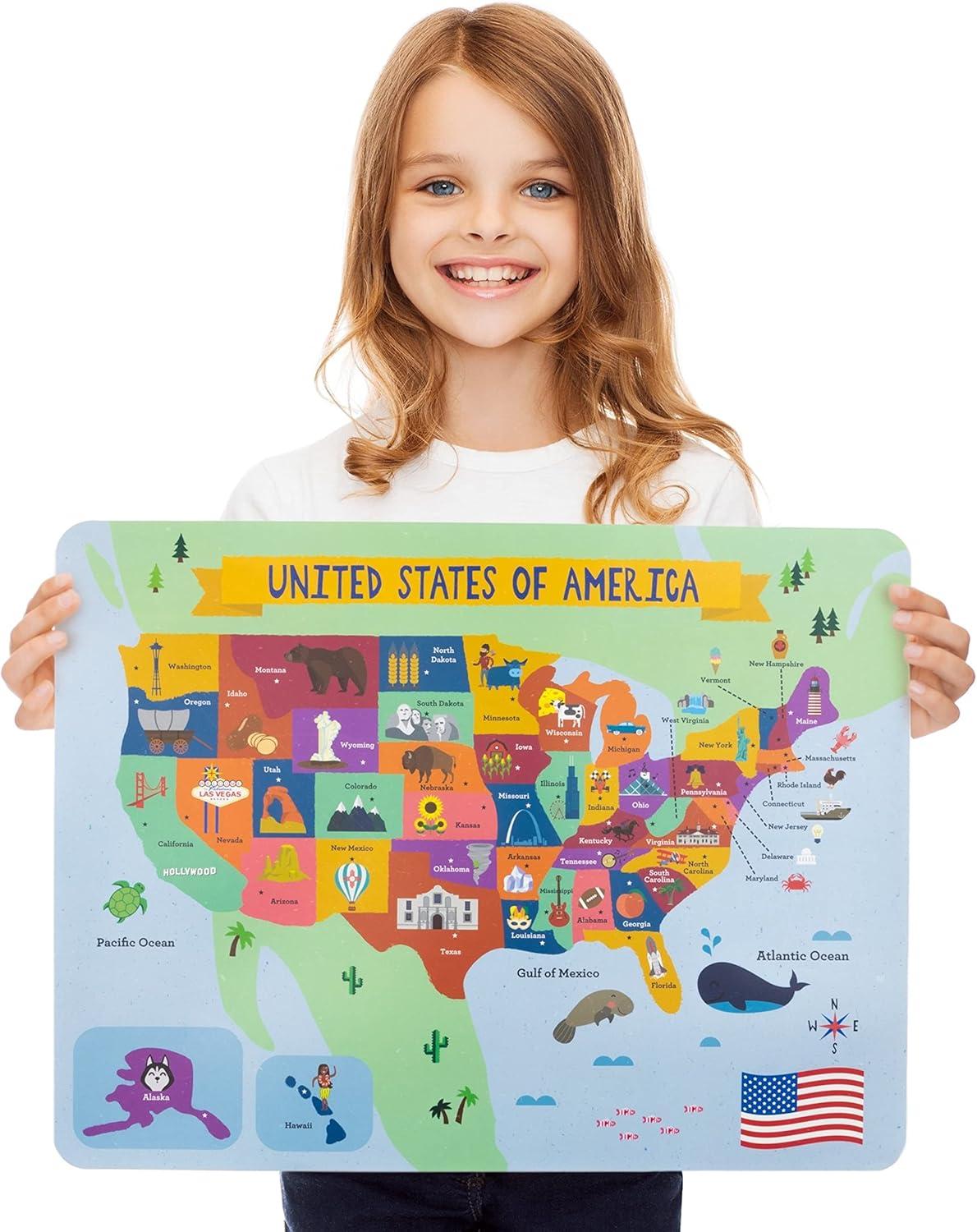 8-Pack Reversible Classroom Wall Posters 22" x 17" - Learn The Alphabet, Colors, Days, Months, Numbers, Shapes, & USA Map - Educational Posters by Pint-Size Scholars