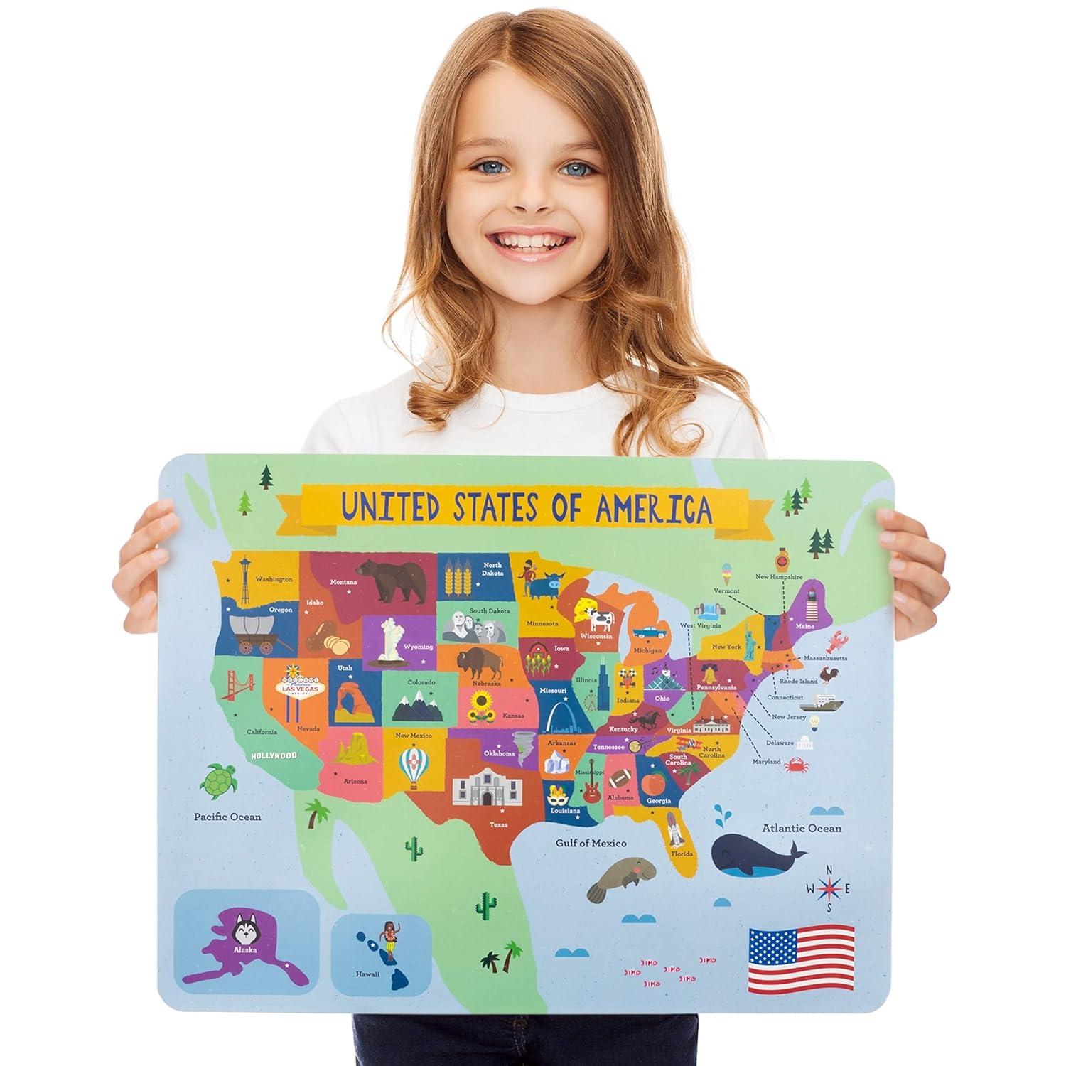 8-Pack Reversible Classroom Wall Posters 22" x 17" - Learn The Alphabet, Colors, Days, Months, Numbers, Shapes, & USA Map - Educational Posters by Pint-Size Scholars