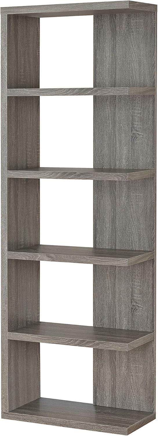 70.75" Rustic 5 Shelf Bookcase Weathered Gray - Coaster: Laminated Melamine, Fixed Shelves, Open Back