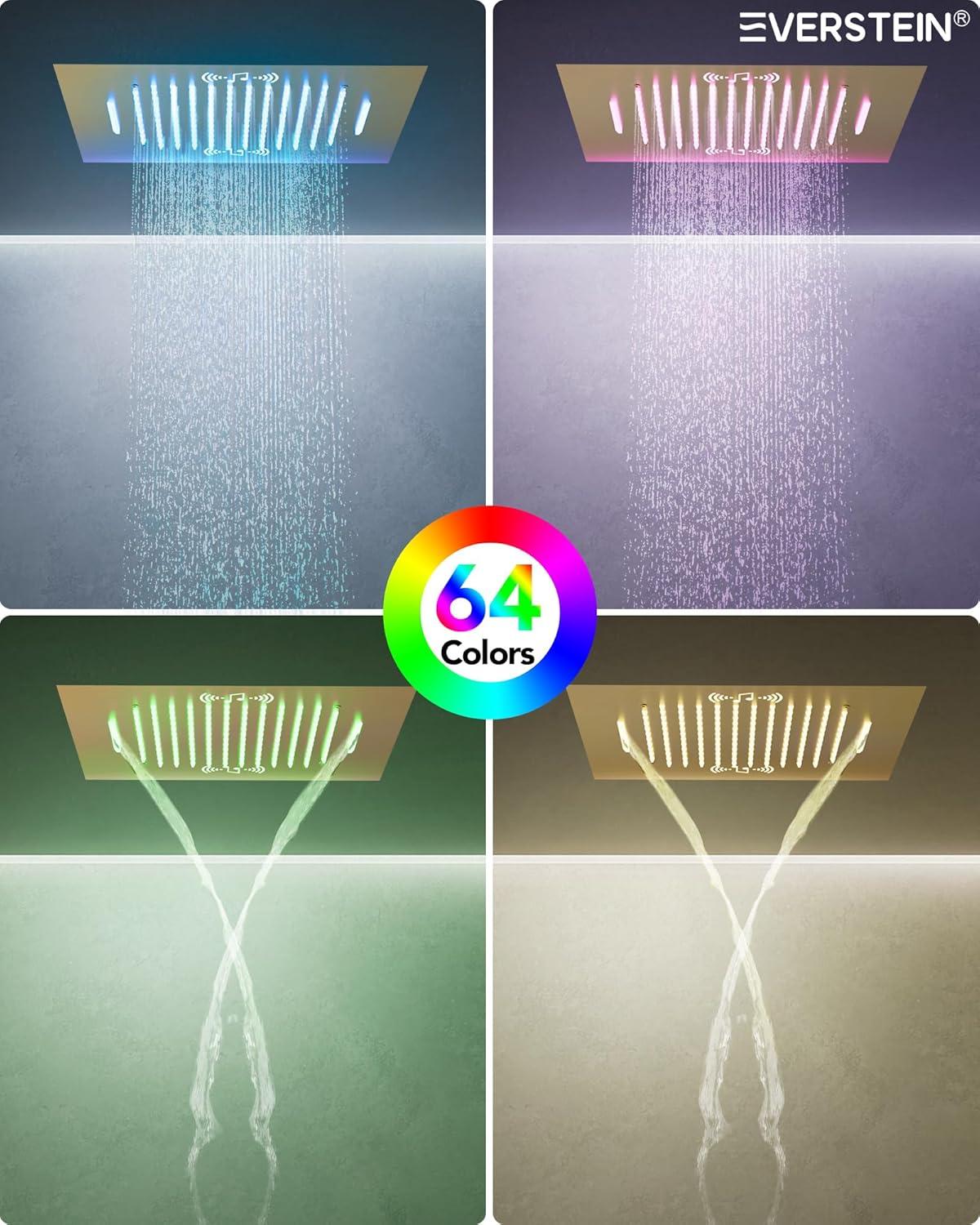 LED Thermostatic Shower Faucet 20" High-Pressure Triple Showerheads with Bluetooth Music