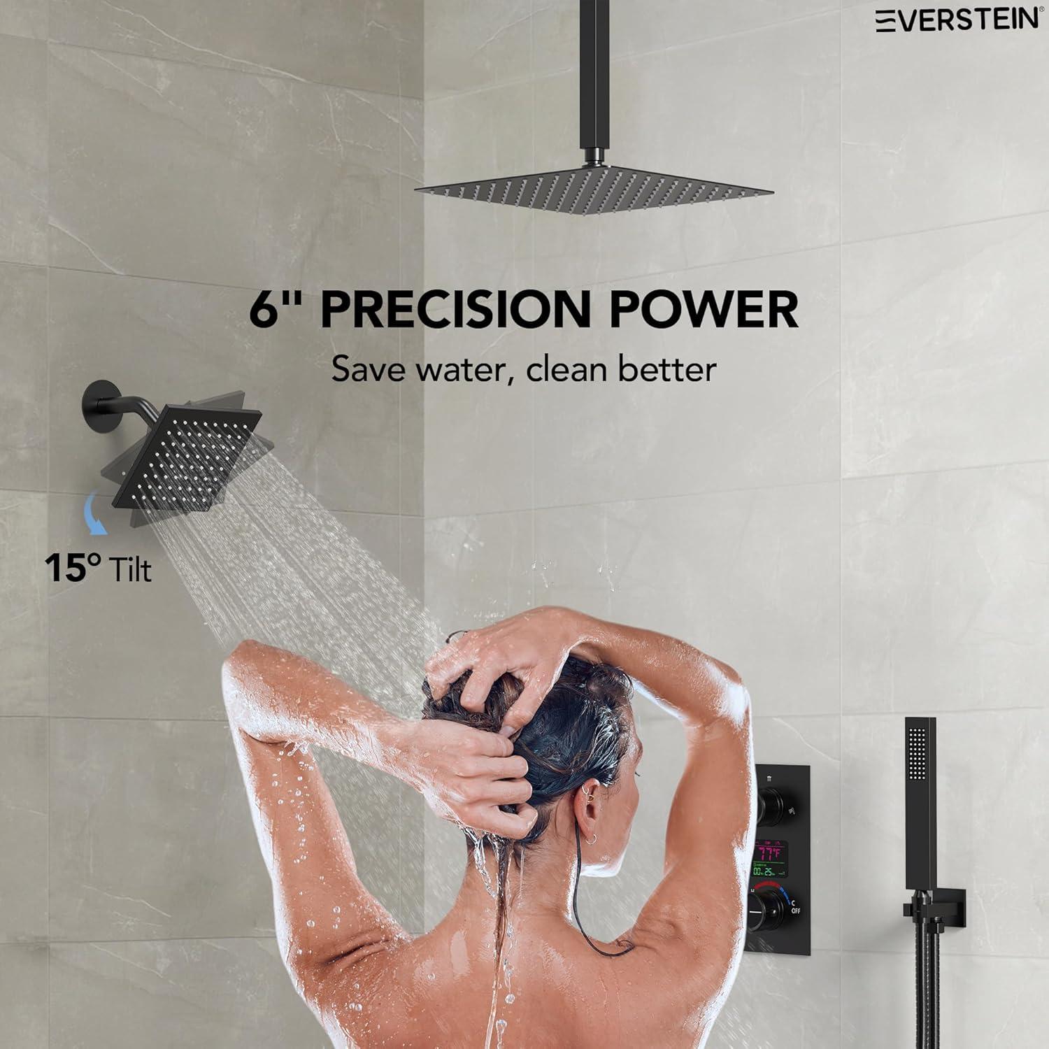 Pressure Balancing Shower Faucet 12" High-Pressure Dual Showerheads with LCD Display