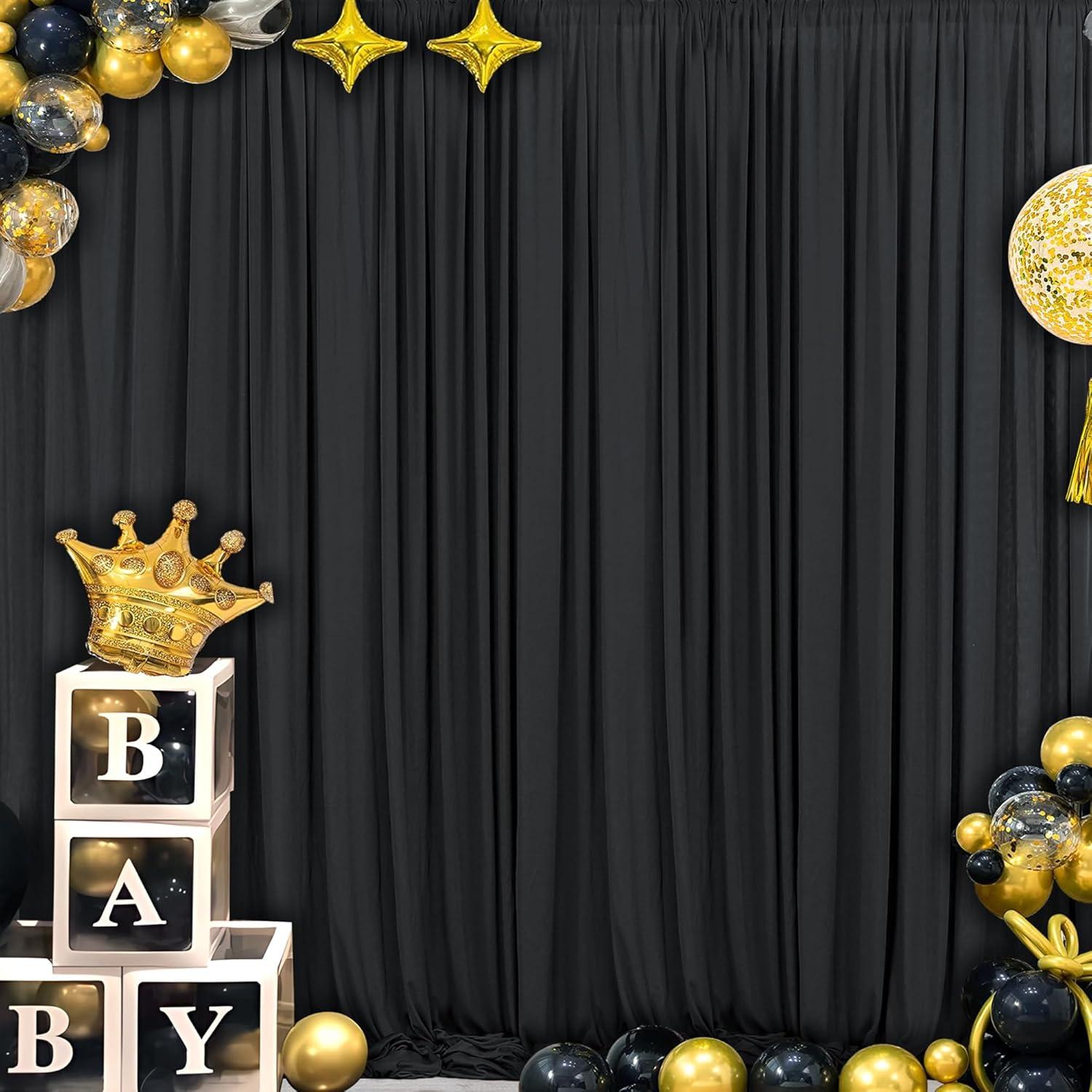 10x10 Black Photo Backdrop Curtain for Parties, Wrinkle Free Black Fabric Curtain Backdrop Wall Drape with Rod Pocket for Birthday Home Decor 5ft x 10ft, 2 Panels