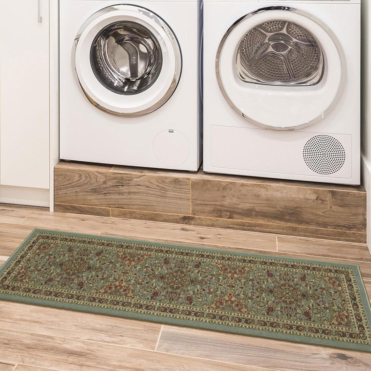 Ottomanson Machine Washable Non-Slip Rubberback Medallion Oriental 2x5 Indoor Runner Rug, 20" x 59", Seafoam Green