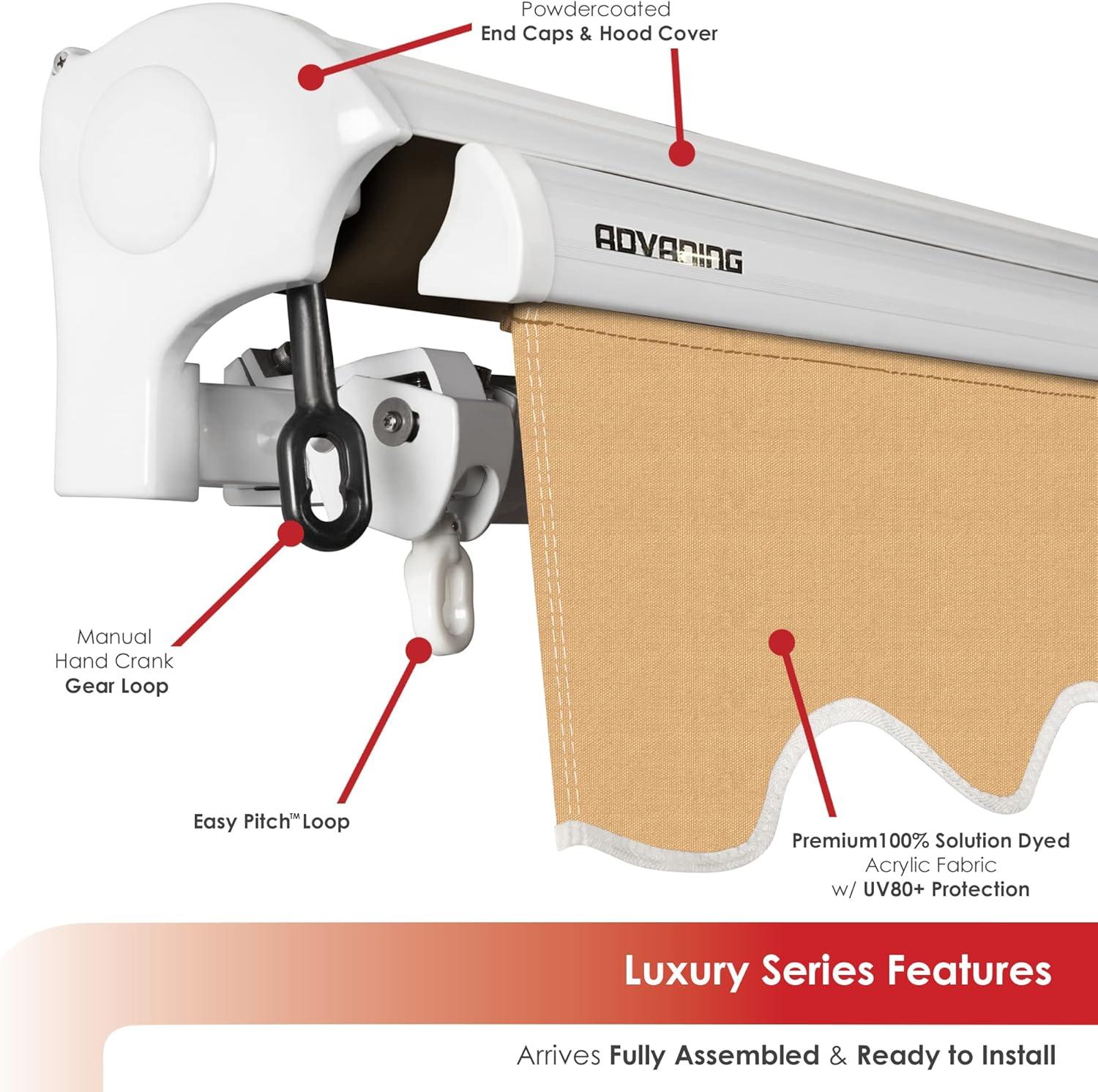 Advaning L-Series Semi-Cassette Manual Retractable Patio Awning - Solid Color