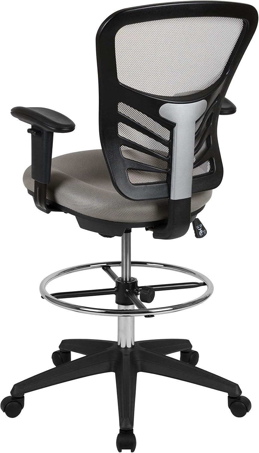 Flash Furniture Mid-Back Mesh Ergonomic Drafting Chair with Adjustable Chrome Foot Ring, Adjustable Arms