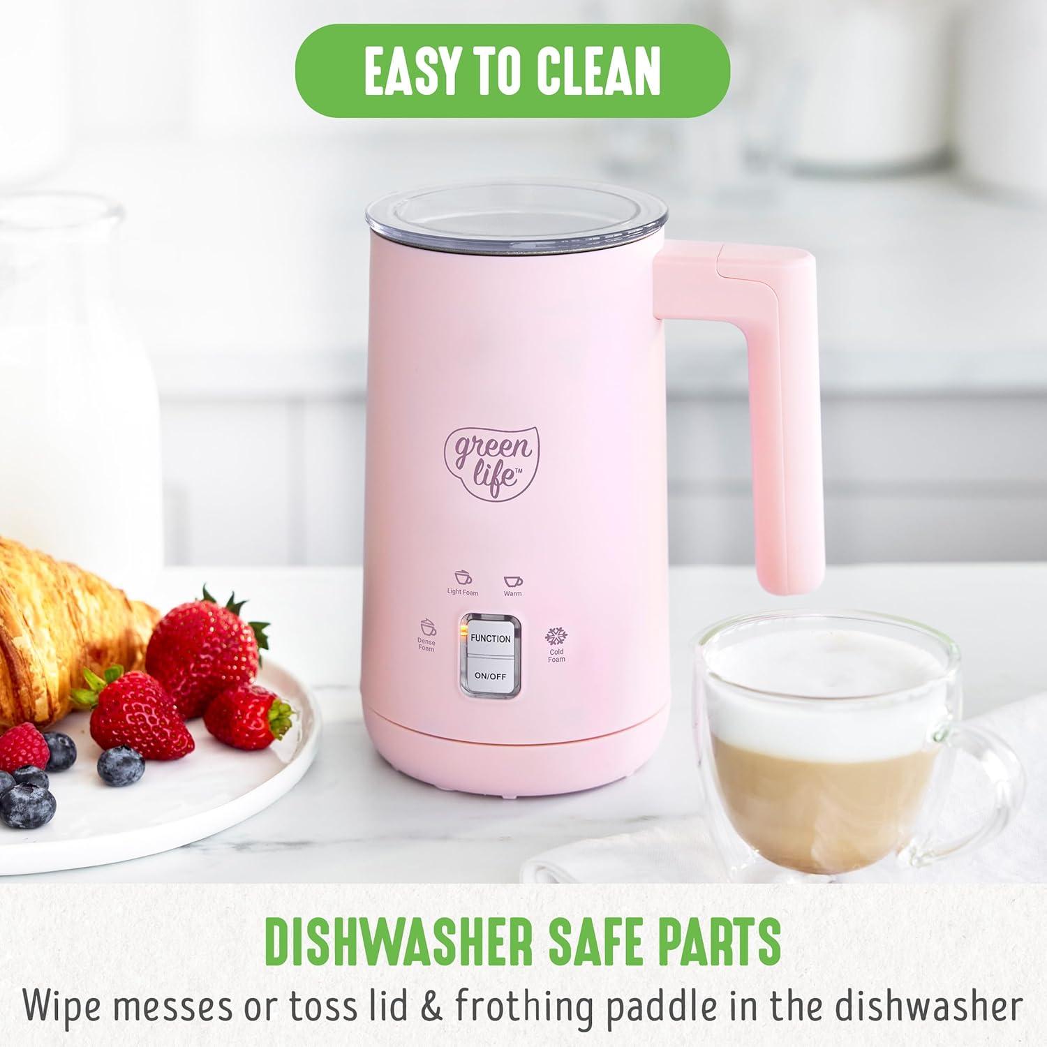 GreenLife GreenLife 10oz Electric Milk Frother, 4-in-1 Hot and Cold Milk Warmer and Steamer, PFOA / PFAS Free