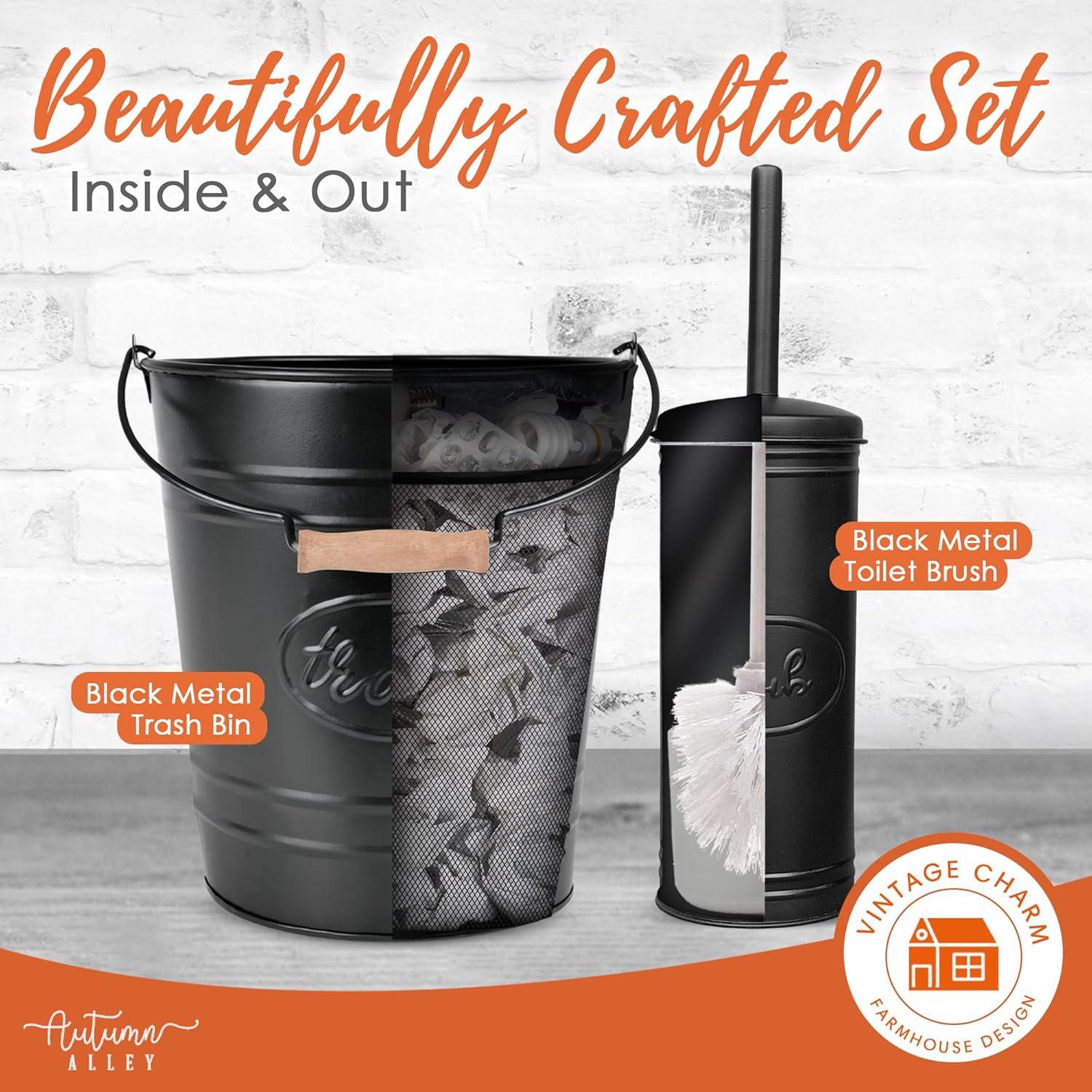 Jeromy Farmhouse Bathroom Accessory Set- Trash can, toilet brush