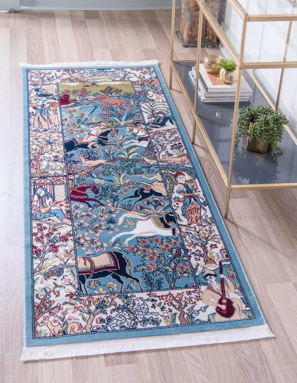 Unique Loom Narenj Birmingham Area Rug ,Blue ,3'x13'