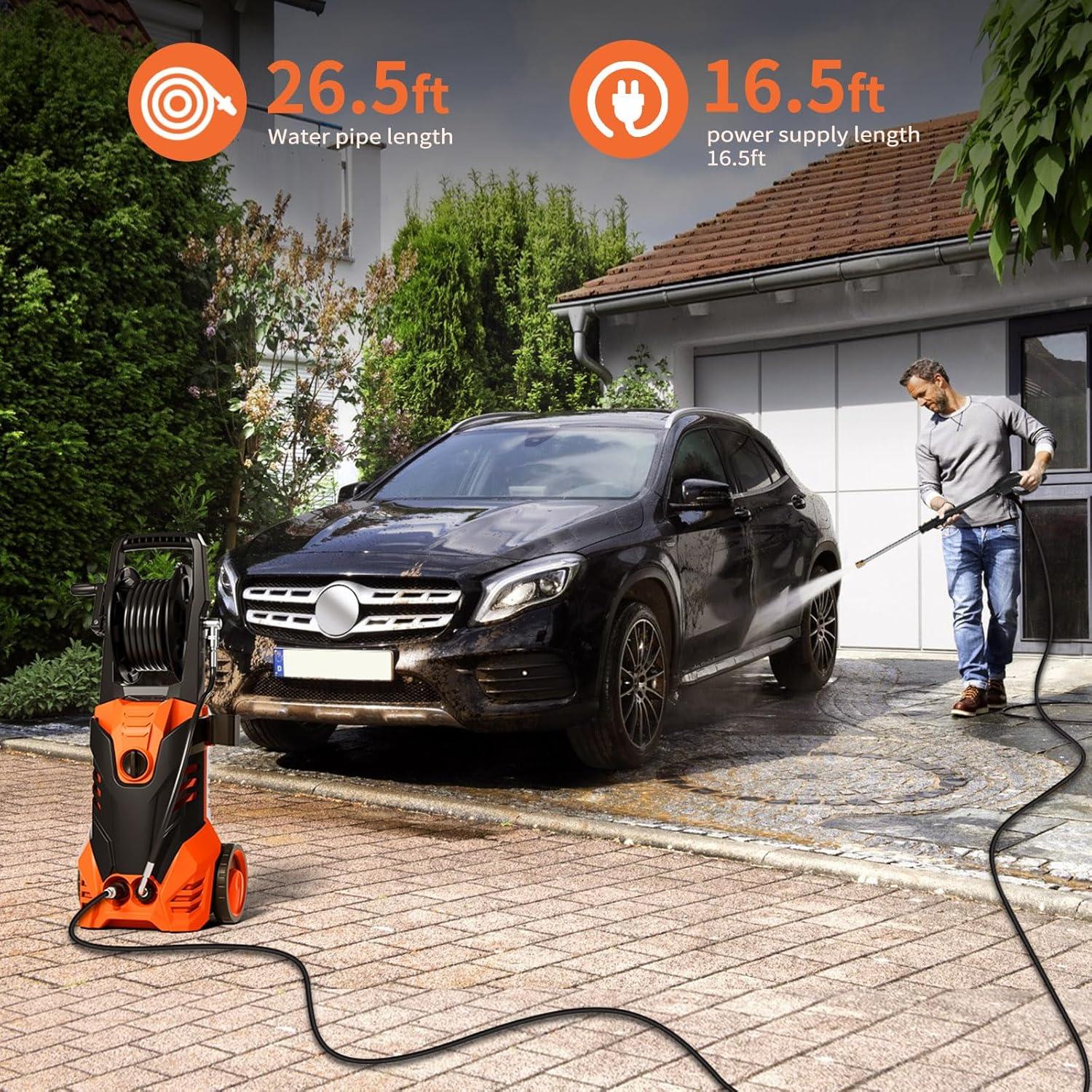 2200W 2.0 GPM Electric Pressure Washer with 5 Nozzles Orange