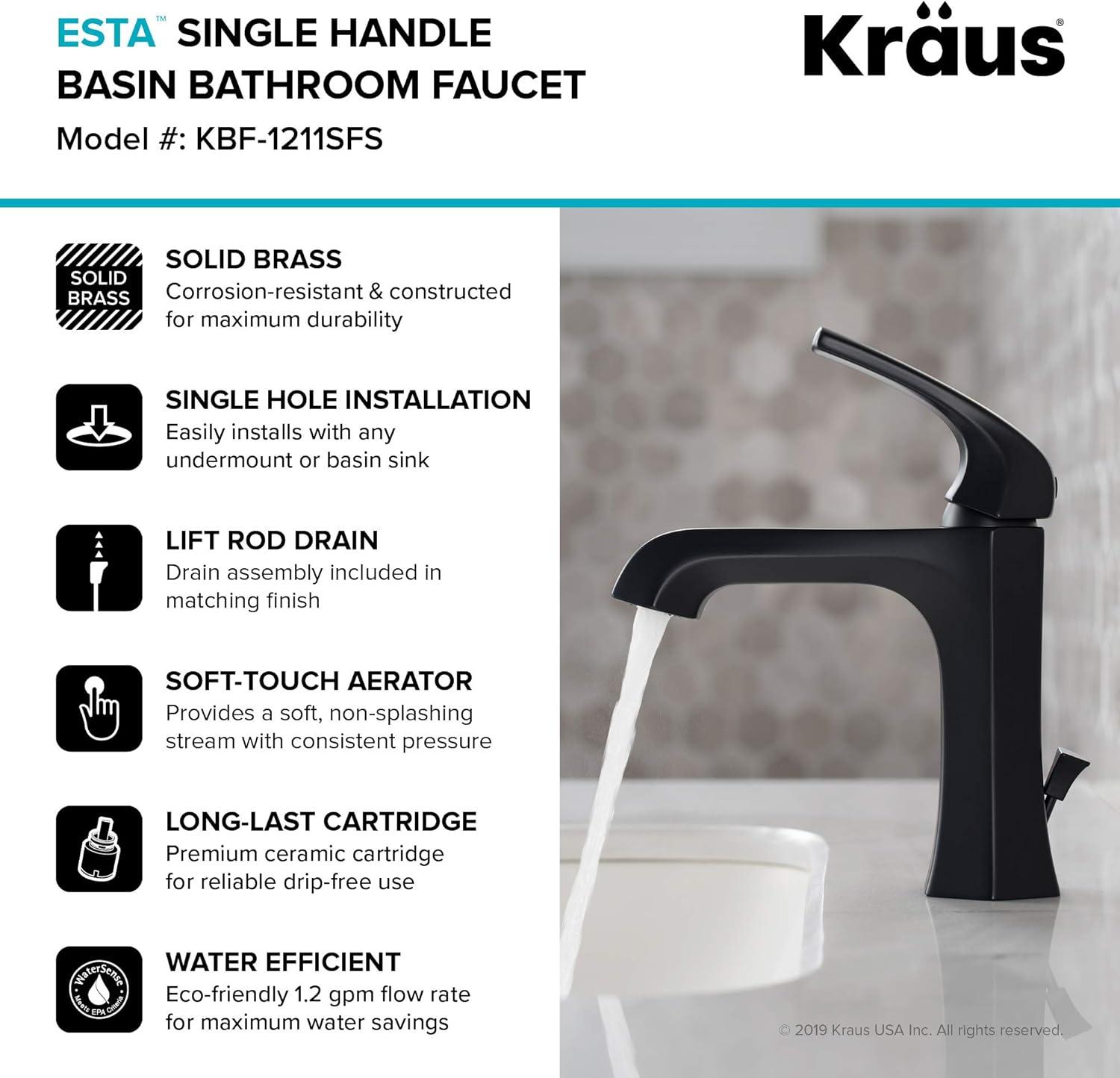 Esta Art Deco Inspired Matte Black Single Handle Bathroom Faucet