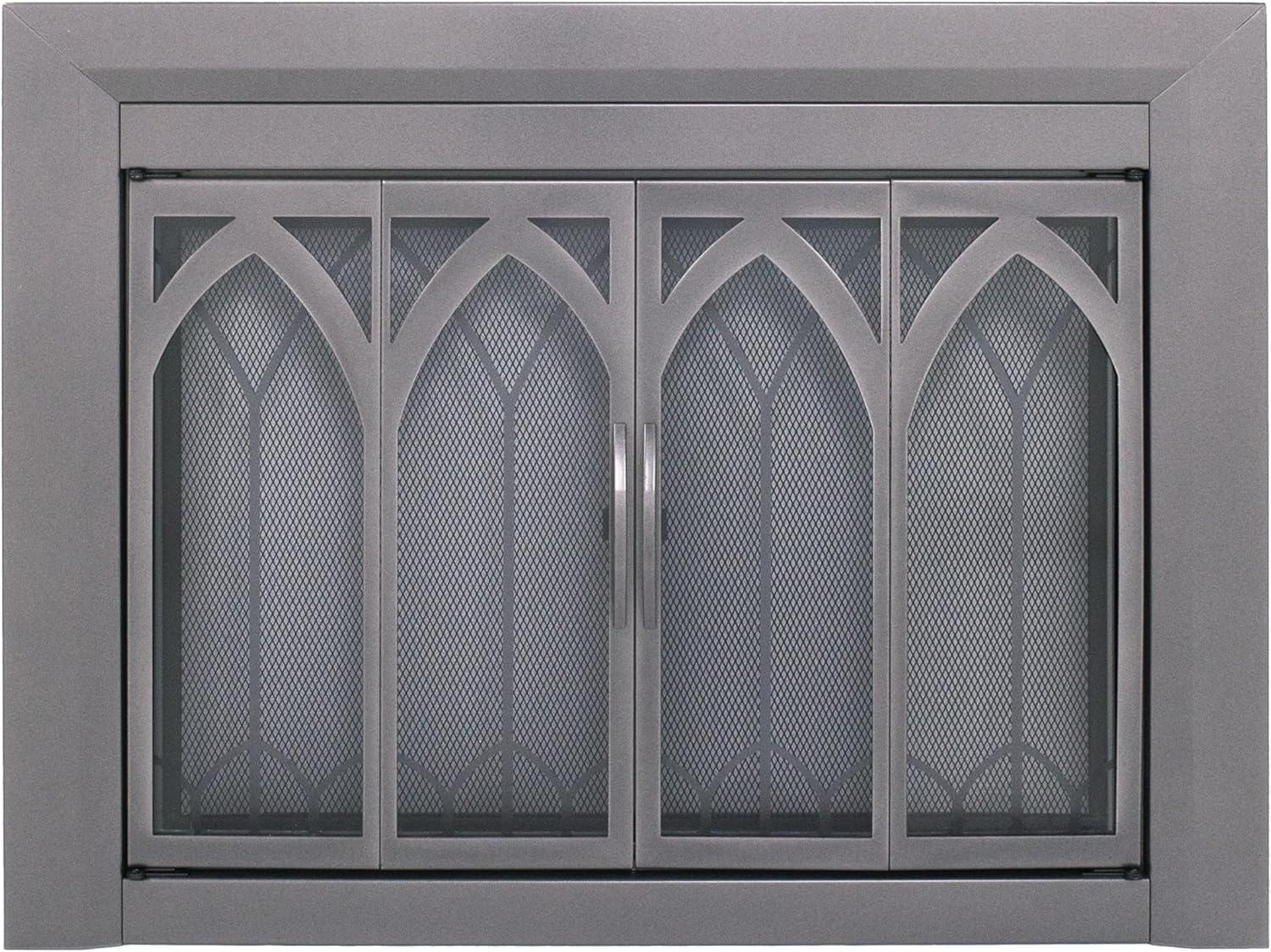 Pleasant Hearth Collin Collection Fireplace Glass Door, Gunmetal - Large