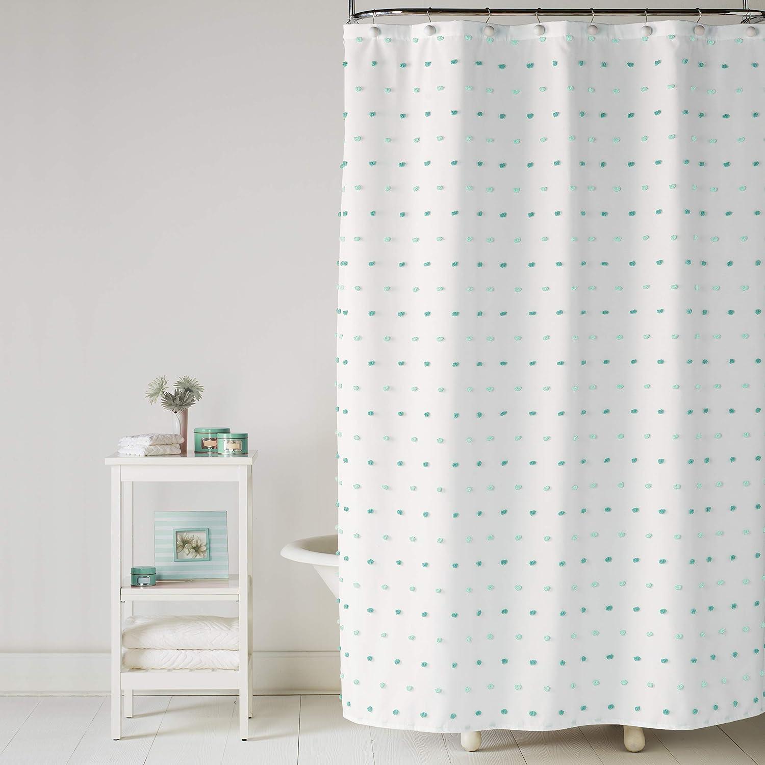 Colorful Dot Aqua Shower Curtain Aqua - Saturday Knight Ltd.: Polyester Swiss Dot, Machine Washable, Buttonhole Top