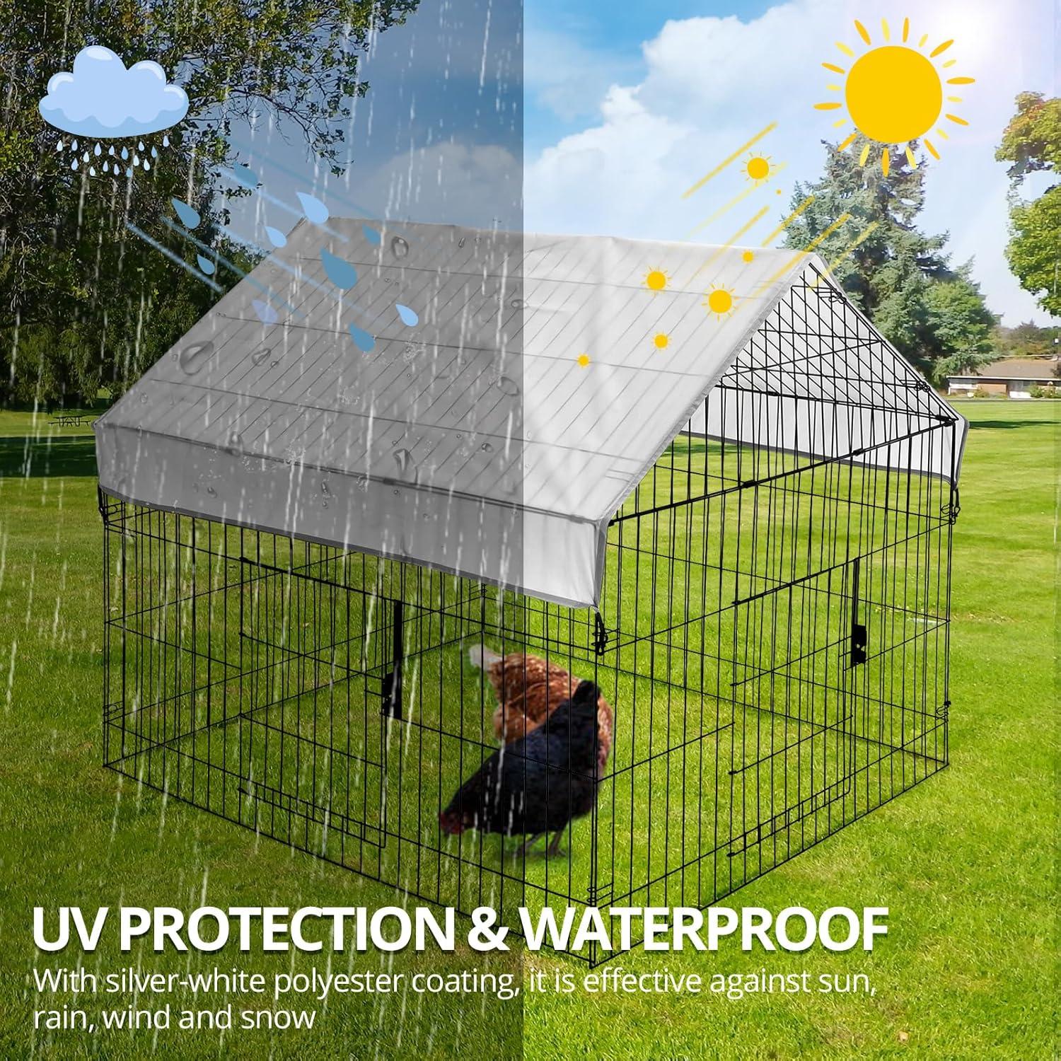 GOTGELIF  Large Metal Chicken Coop 130" x 40" Chicken Cage Hen House with Waterproof Cover